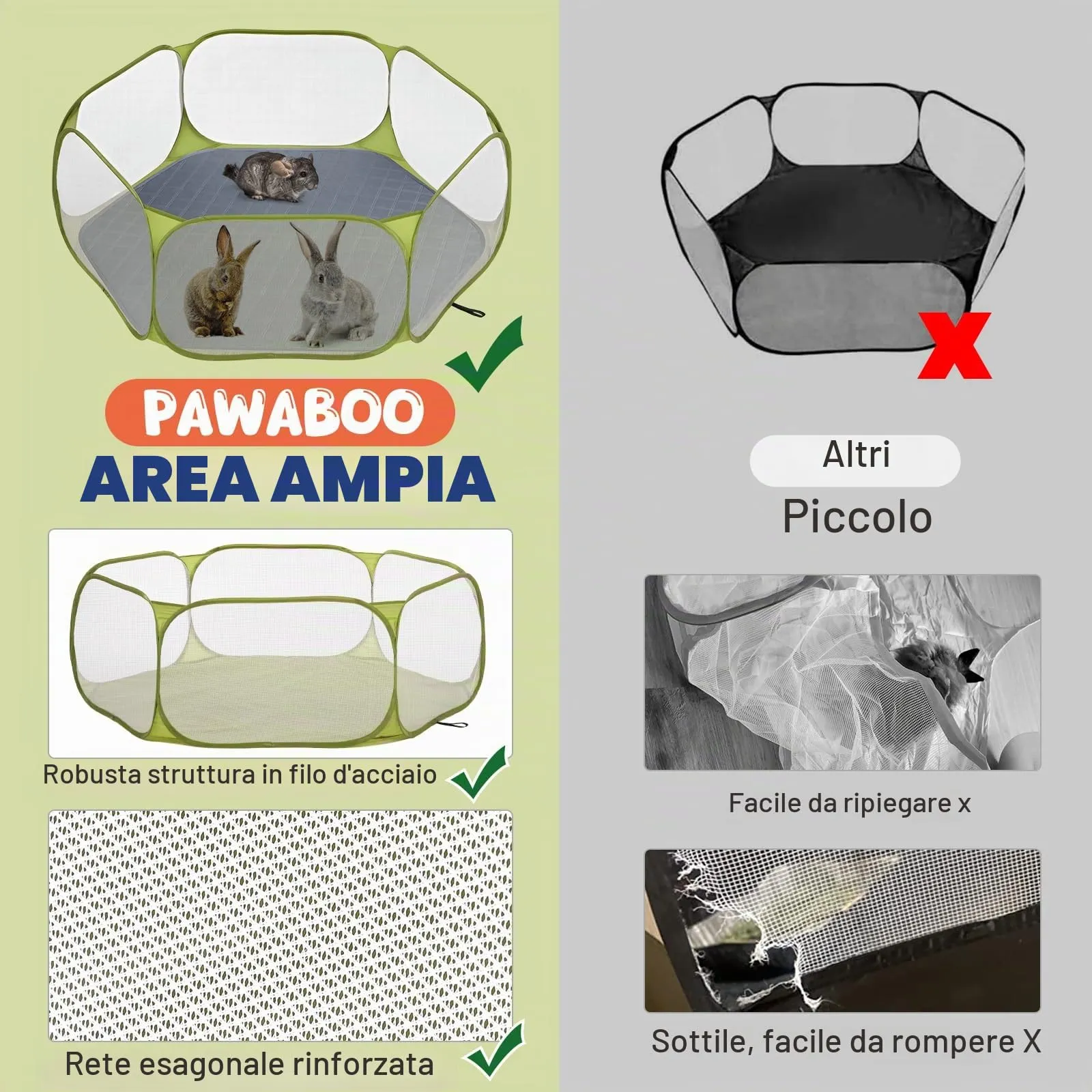 Pawaboo Recinto per piccoli animali con tappetino, verde/grigio - immagine 3