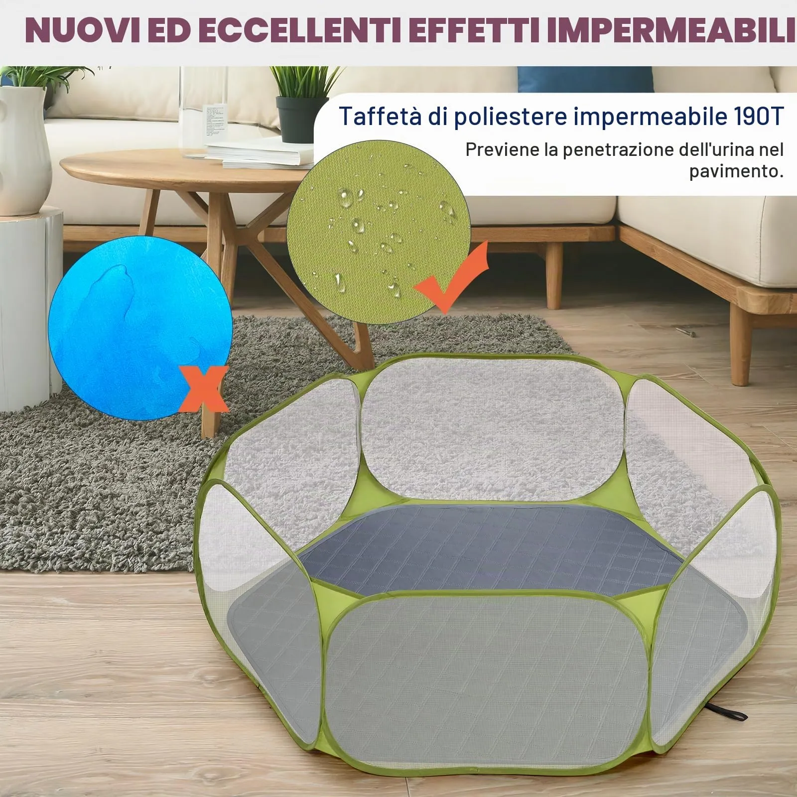 Pawaboo Recinto per piccoli animali con tappetino, verde/grigio - immagine 4