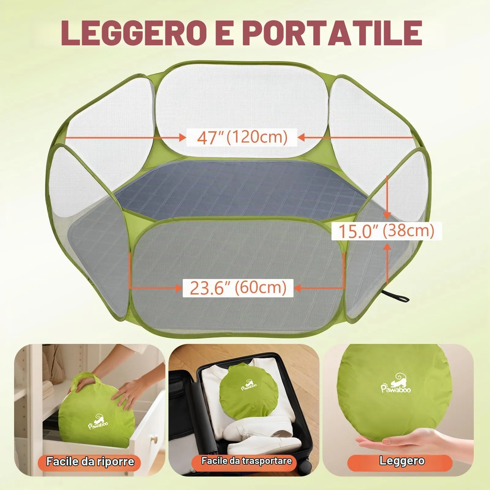 Pawaboo Recinto per piccoli animali con tappetino, verde/grigio - immagine 7