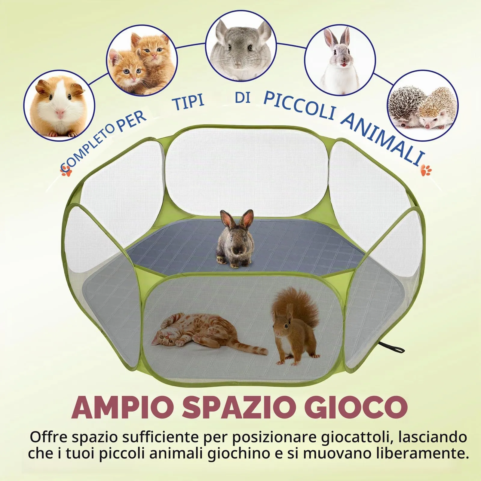 Pawaboo Recinto per piccoli animali con tappetino, verde/grigio - immagine 8