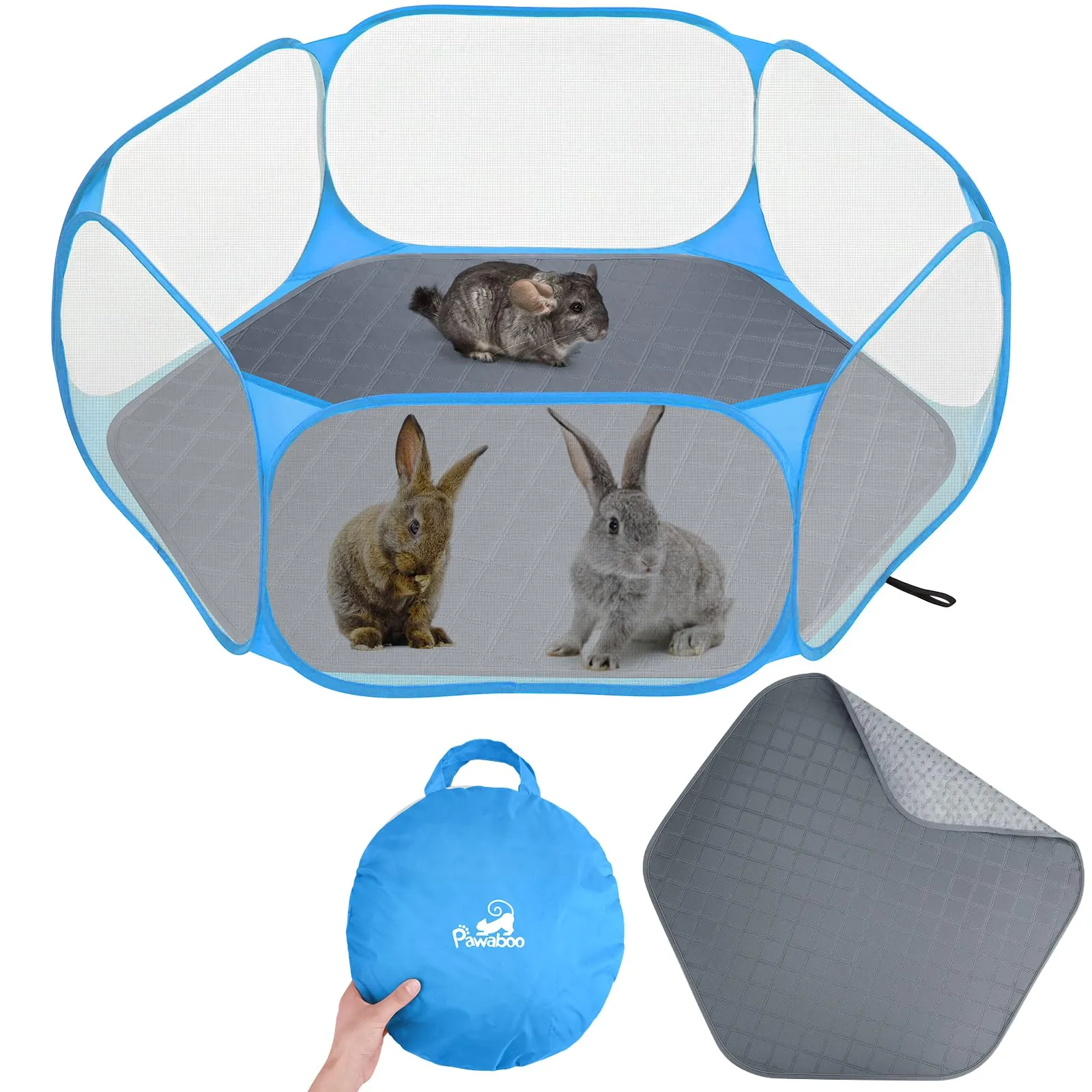 Pawaboo Recinto per Piccoli Animali con Tappetino, Blu/Grigio - immagine 1