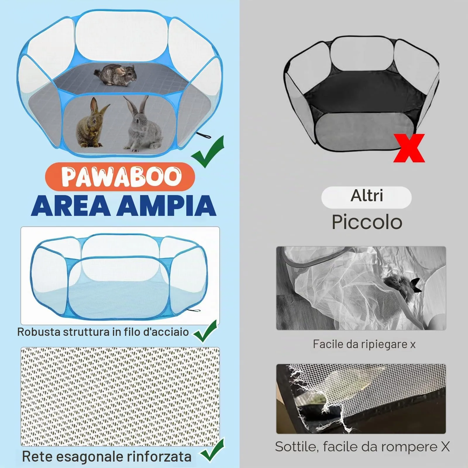 Pawaboo Recinto per Piccoli Animali con Tappetino, Blu/Grigio - immagine 3