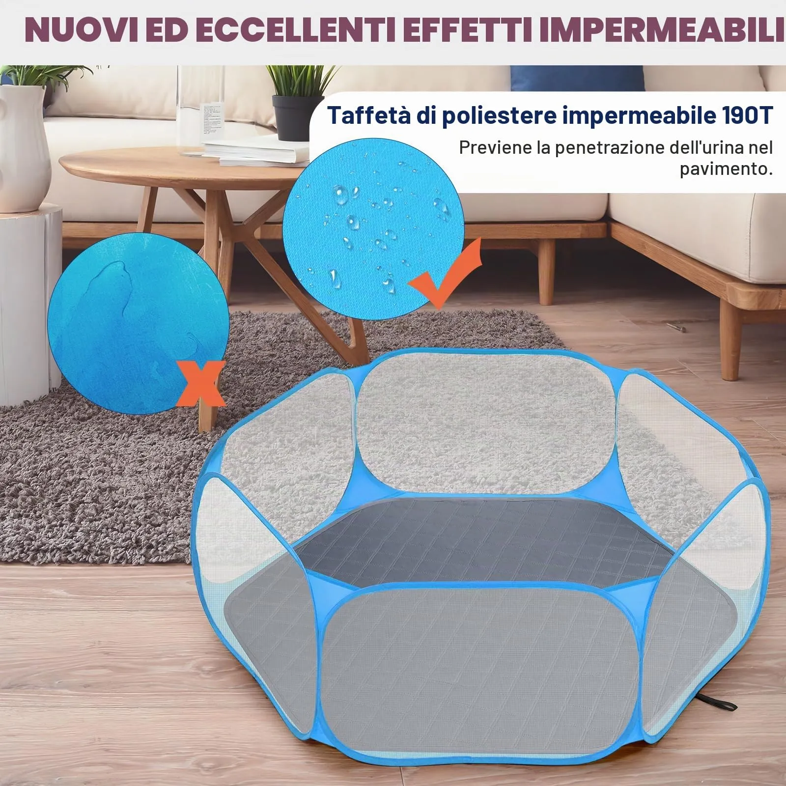 Pawaboo Recinto per Piccoli Animali con Tappetino, Blu/Grigio - immagine 4