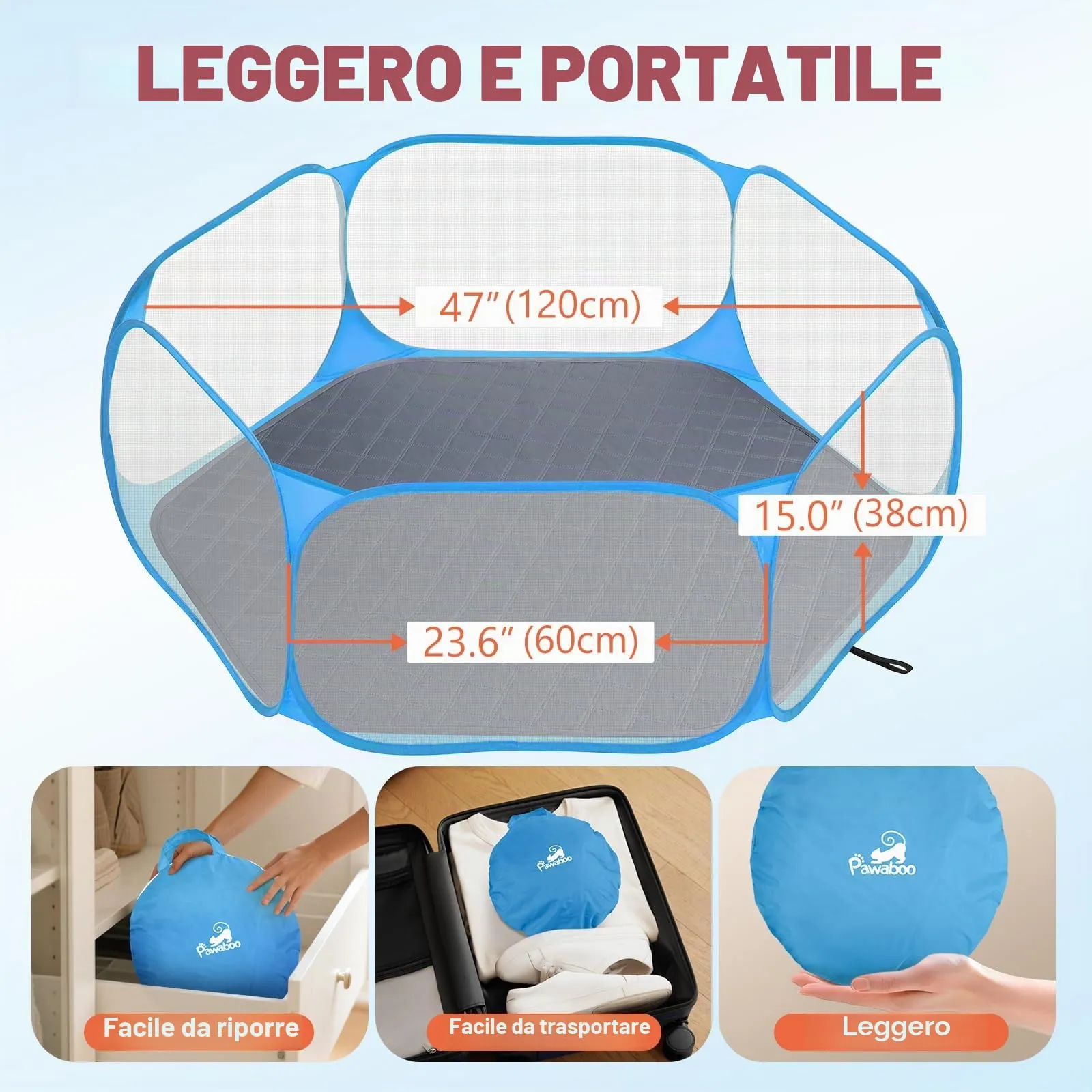 Pawaboo Recinto per Piccoli Animali con Tappetino, Blu/Grigio - immagine 7
