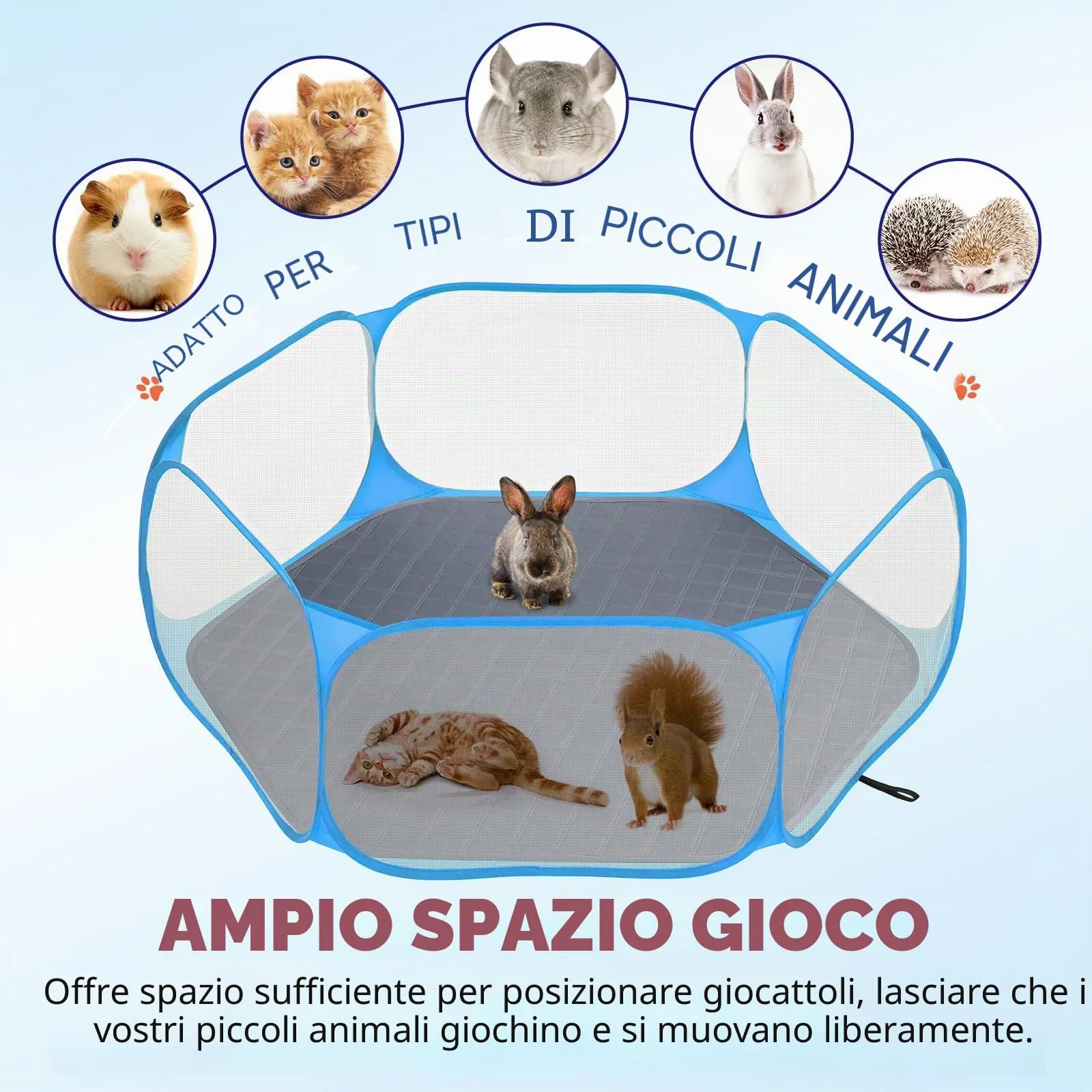 Pawaboo Recinto per Piccoli Animali con Tappetino, Blu/Grigio - immagine 8