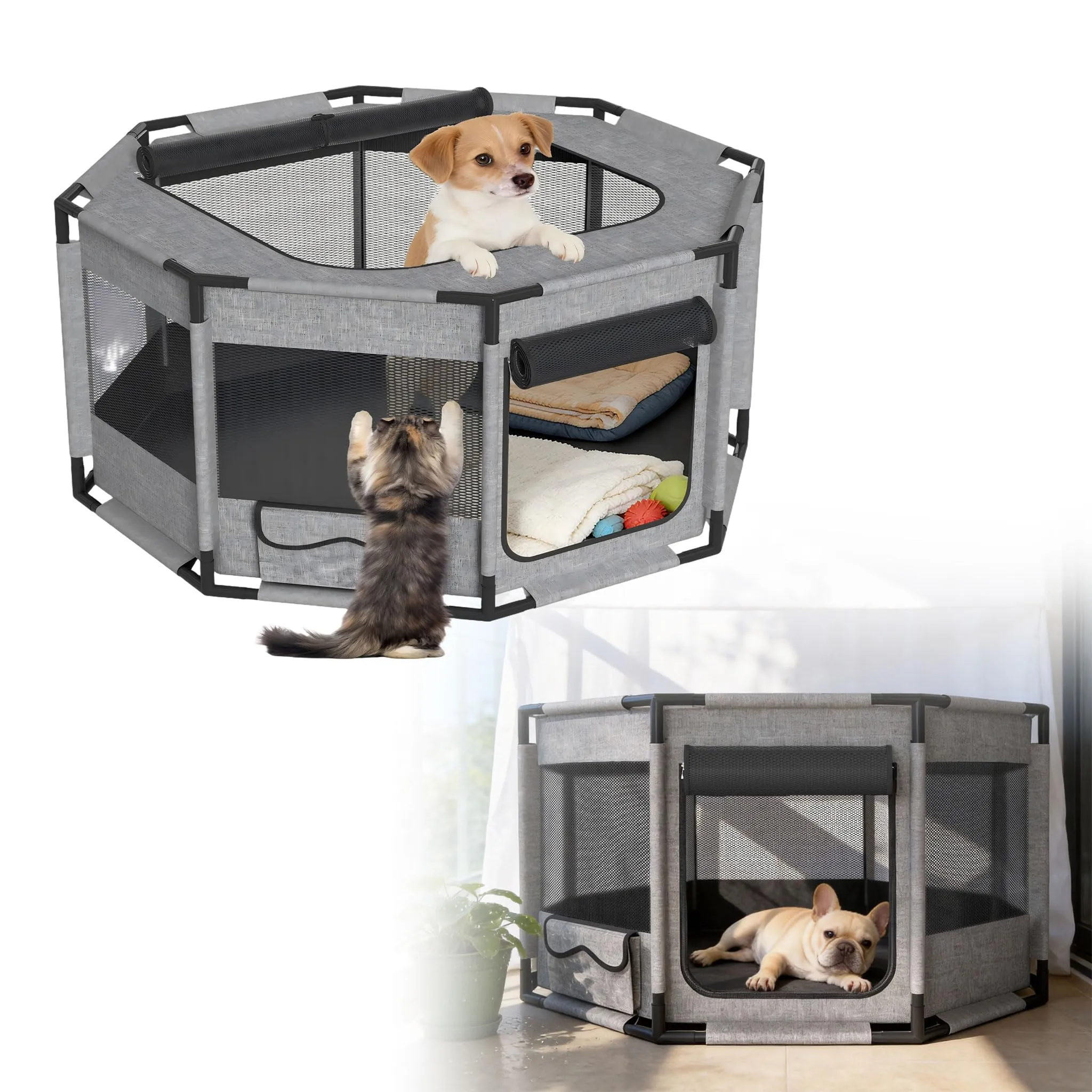 UISEBRT Recinto Ottagonale per Cani e Gatti in Tessuto Oxford, 113,5x113,5x60 cm - immagine 1
