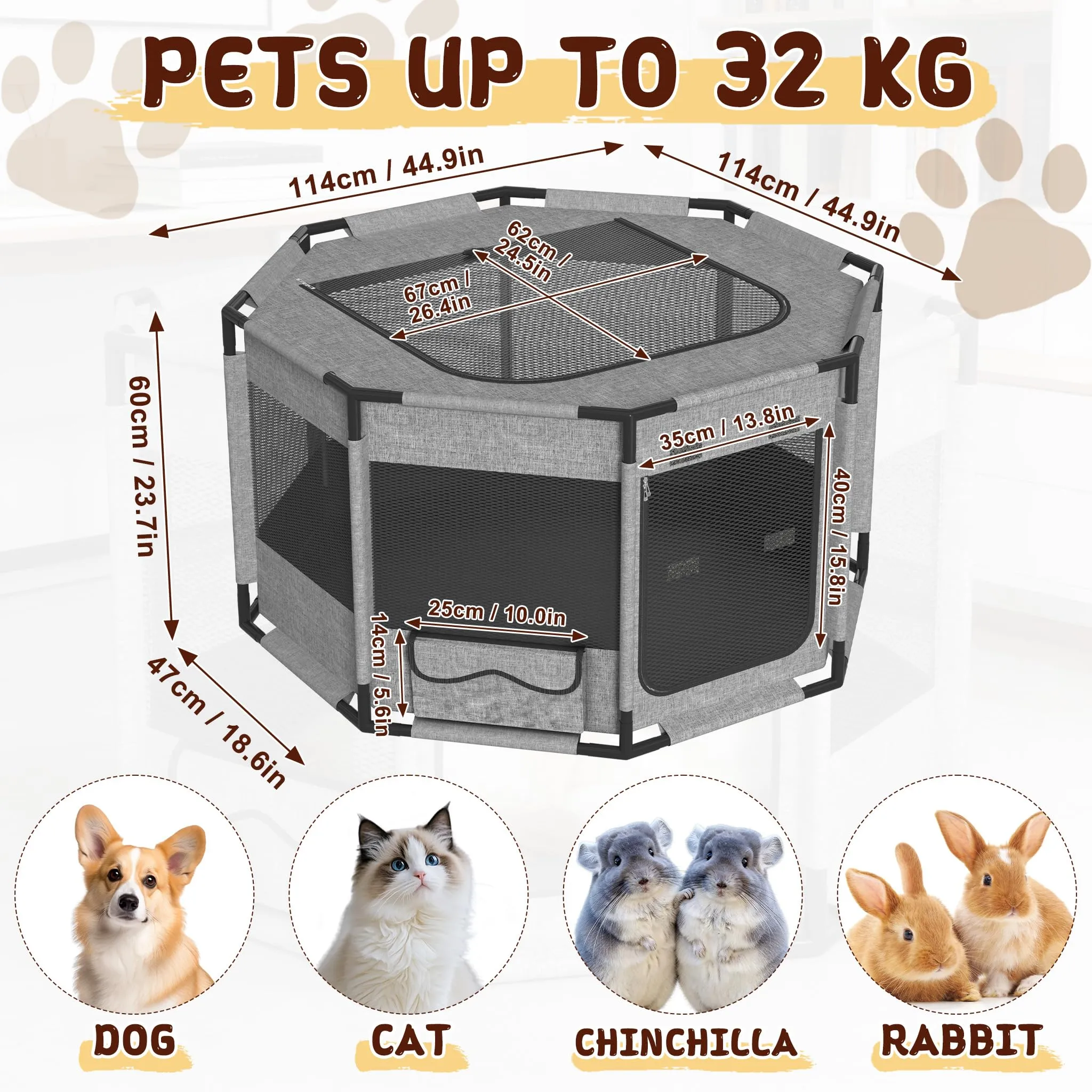 UISEBRT Recinto Ottagonale per Cani e Gatti in Tessuto Oxford, 113,5x113,5x60 cm - immagine 2
