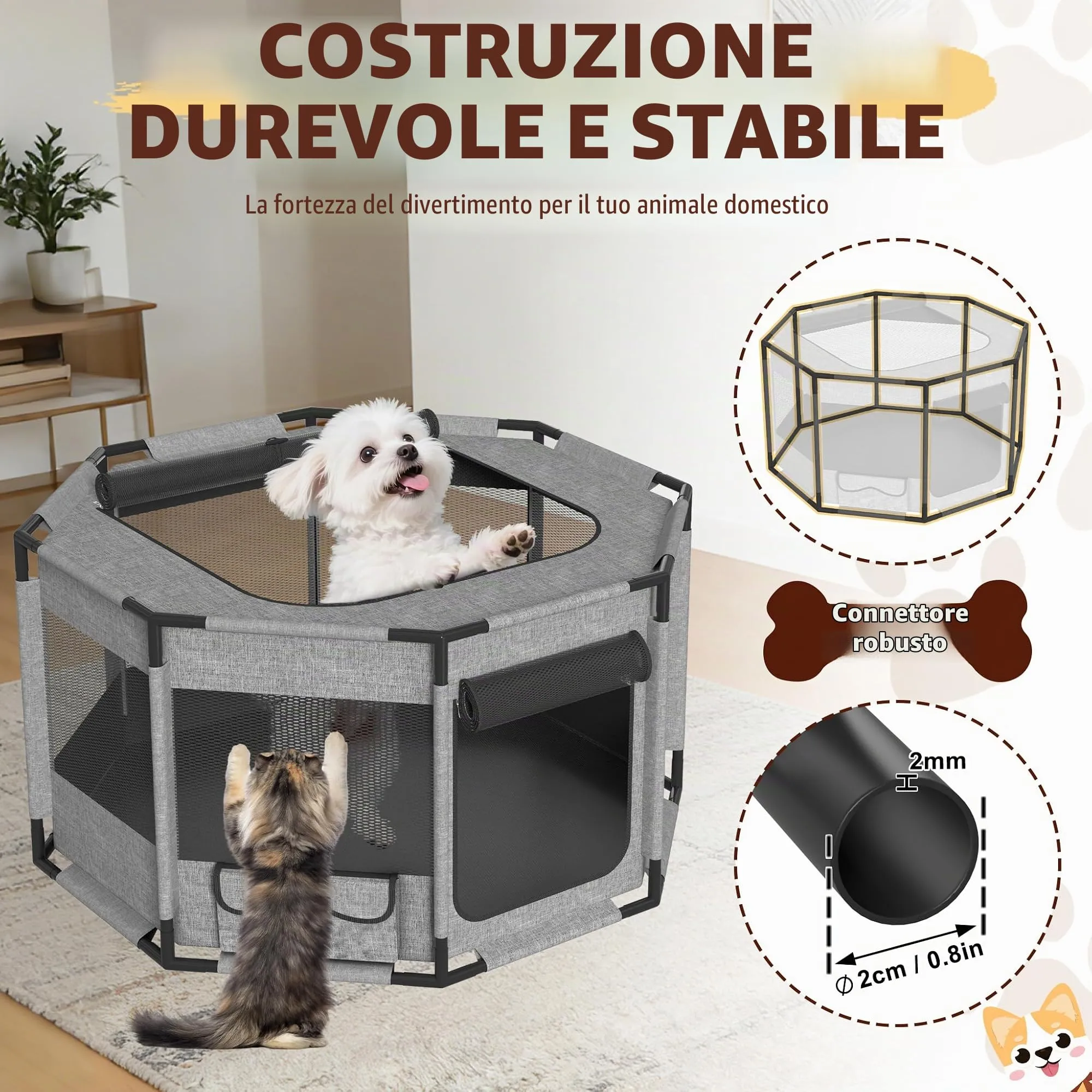 UISEBRT Recinto Ottagonale per Cani e Gatti in Tessuto Oxford, 113,5x113,5x60 cm - immagine 3