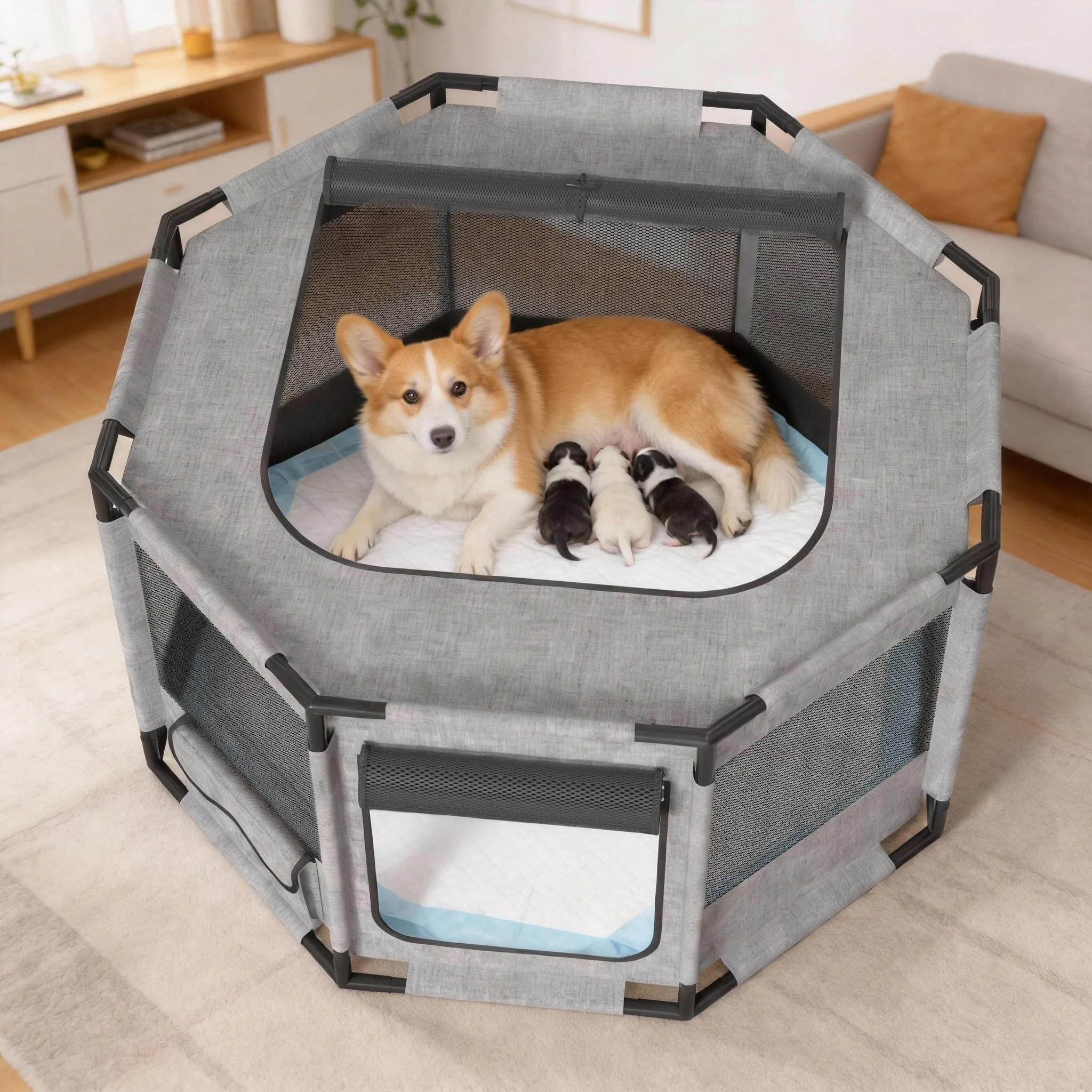 UISEBRT Recinto Ottagonale per Cani e Gatti in Tessuto Oxford, 113,5x113,5x60 cm - immagine 7