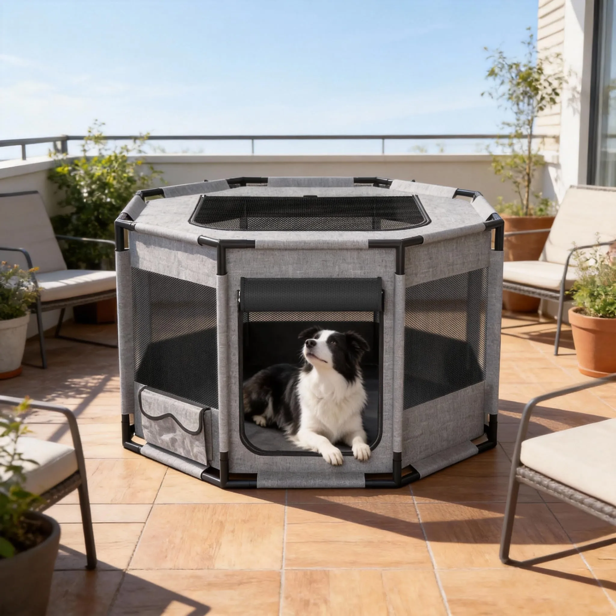 UISEBRT Recinto Ottagonale per Cani e Gatti in Tessuto Oxford, 113,5x113,5x60 cm - immagine 9