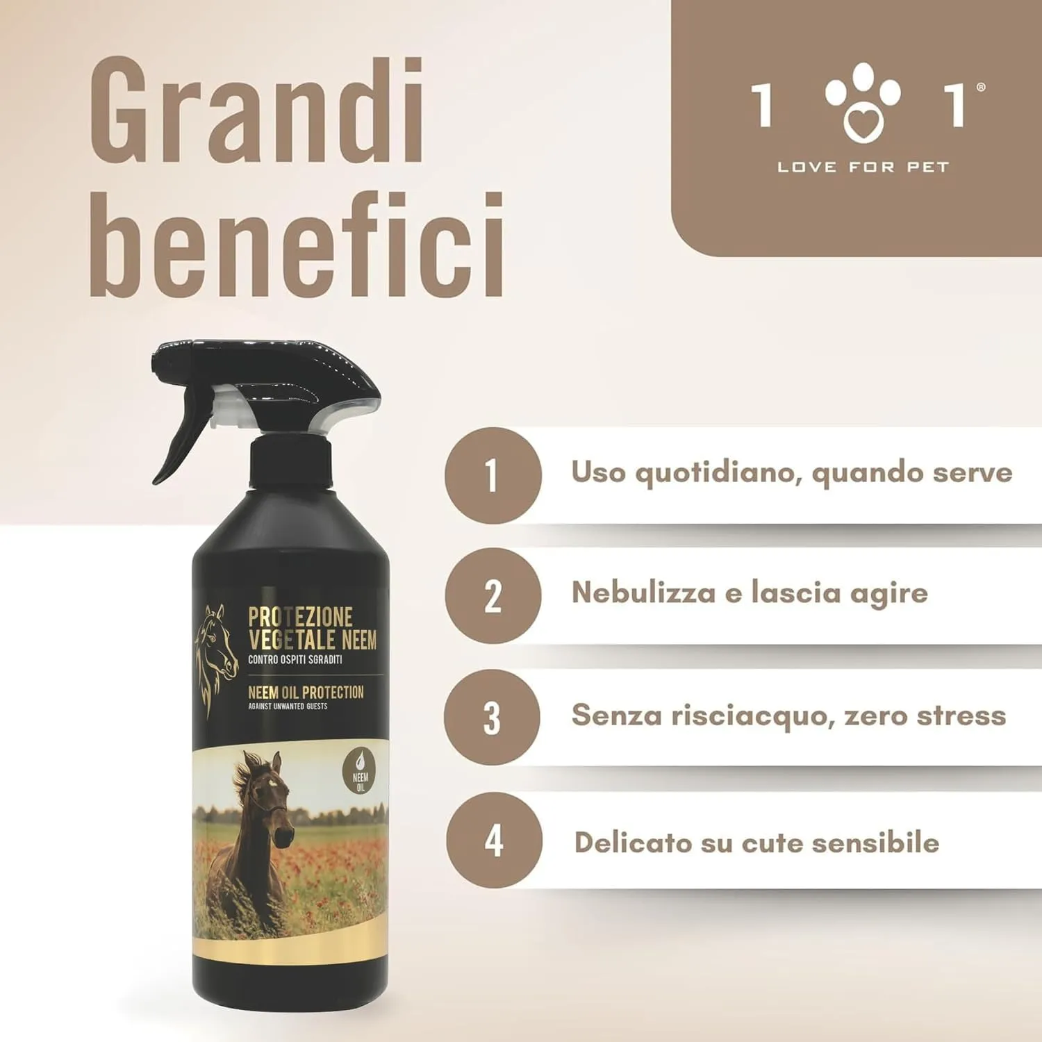 101 love for pet Olio di Neem per Cavalli, Repellente Insetti Spray, 750 ml - immagine 2