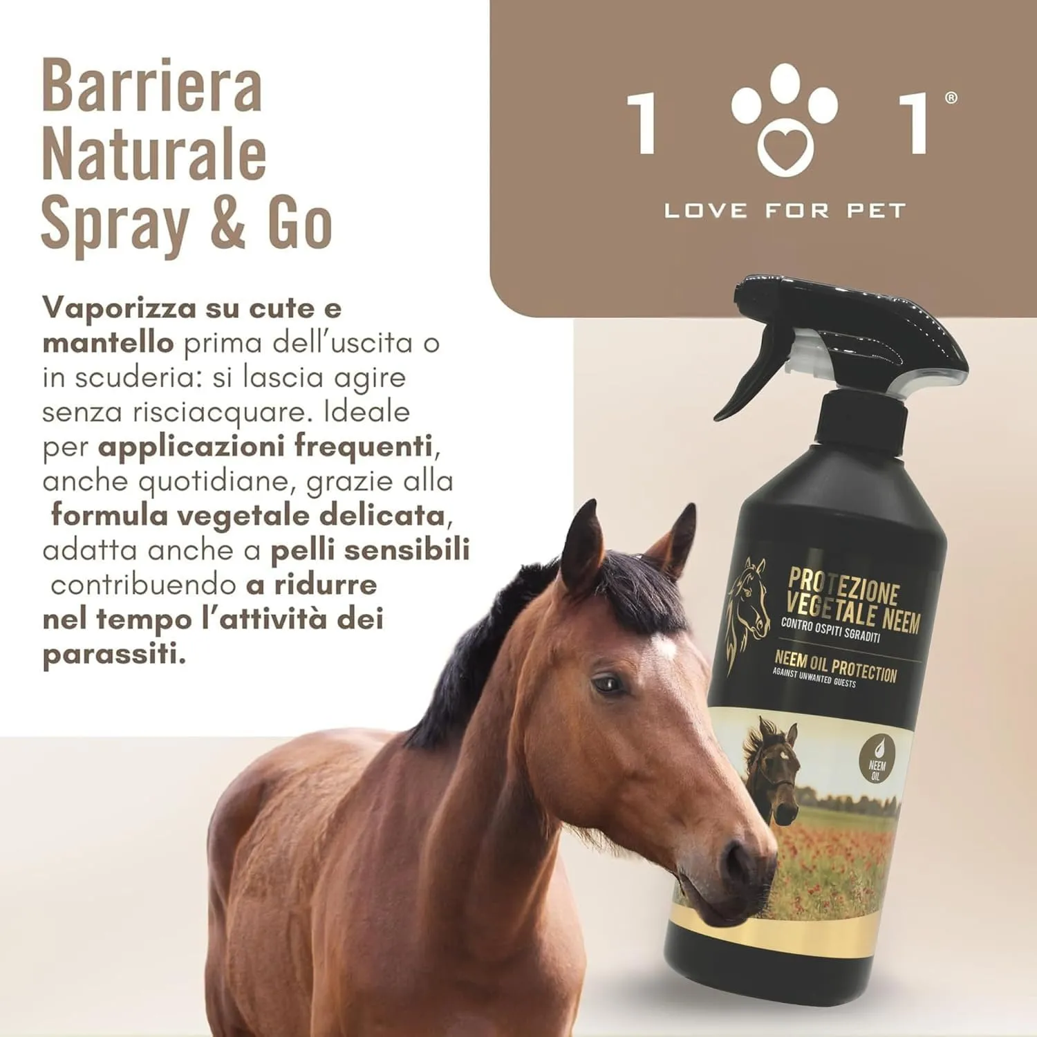 101 love for pet Olio di Neem per Cavalli, Repellente Insetti Spray, 750 ml - immagine 3