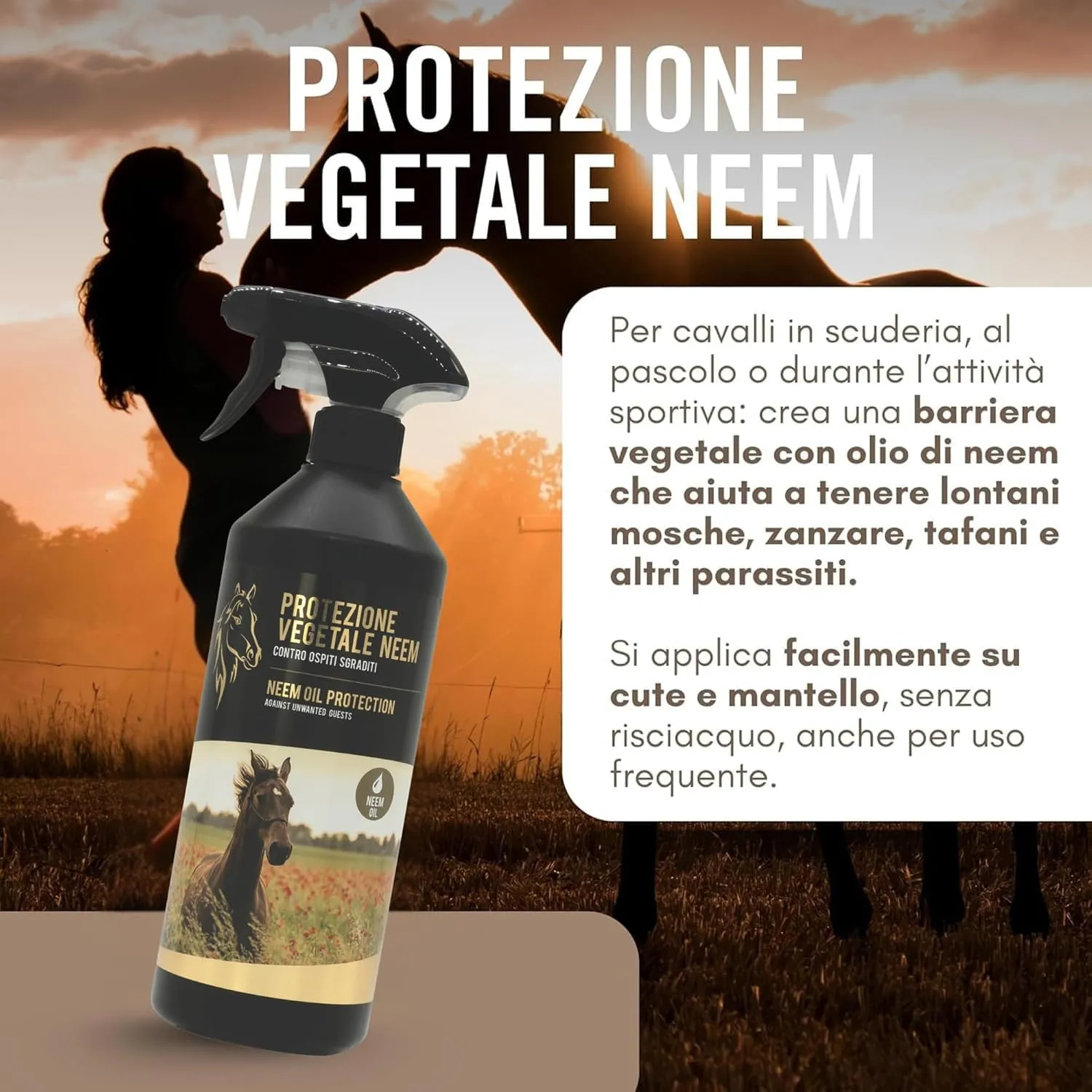 101 love for pet Olio di Neem per Cavalli, Repellente Insetti Spray, 750 ml - immagine 4