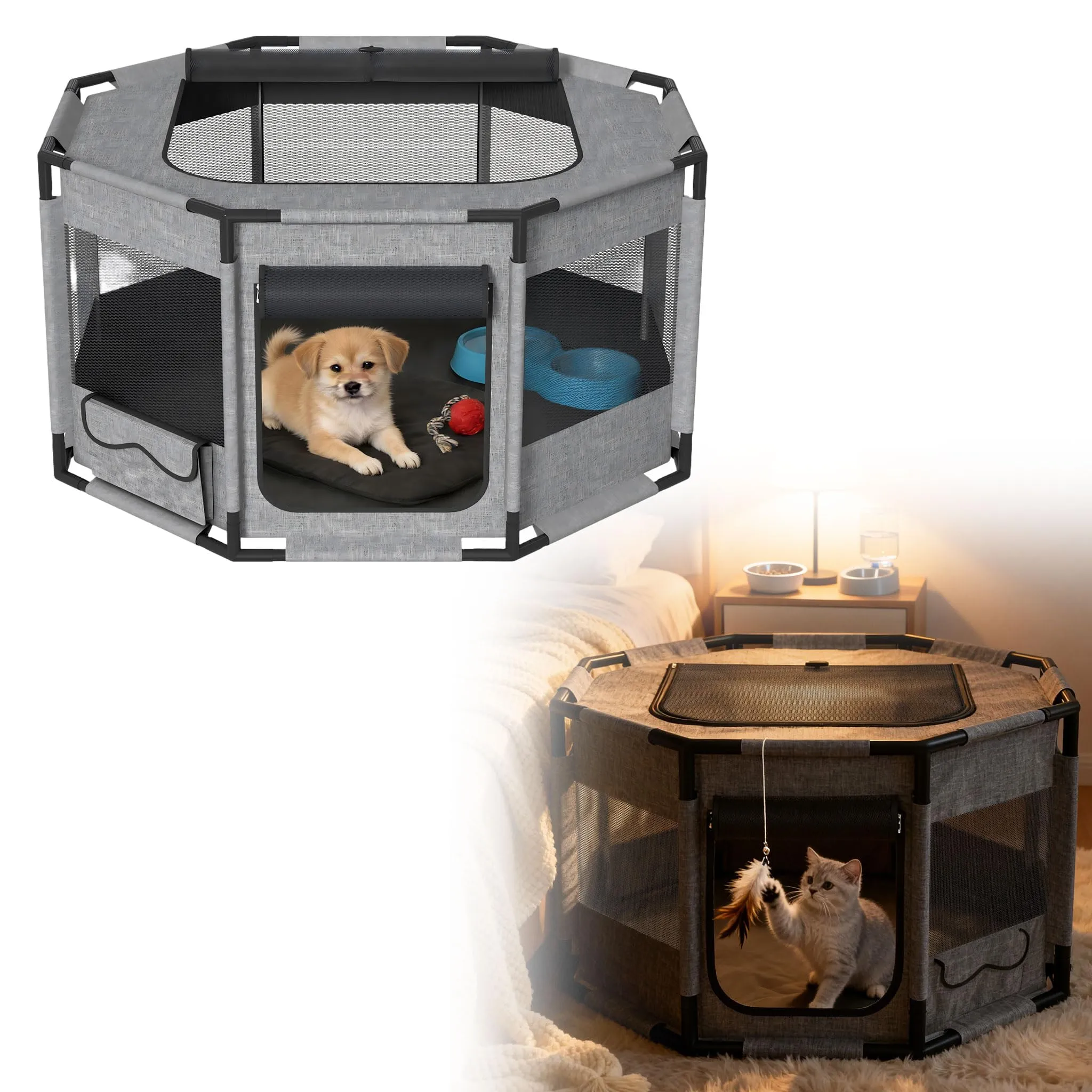 UISEBRT Recinto Ottagonale per Cani e Gatti in Tessuto Oxford, 81x81x45 cm - immagine 1