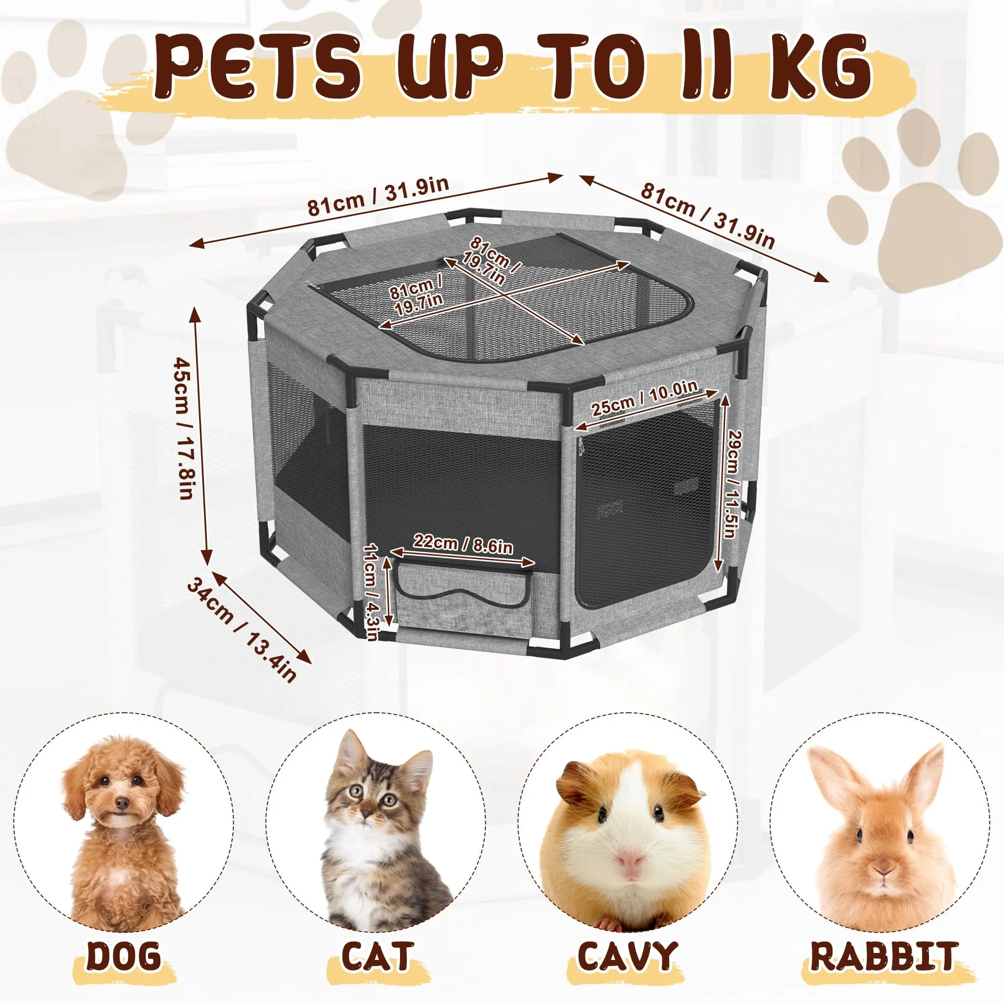 UISEBRT Recinto Ottagonale per Cani e Gatti in Tessuto Oxford, 81x81x45 cm - immagine 2
