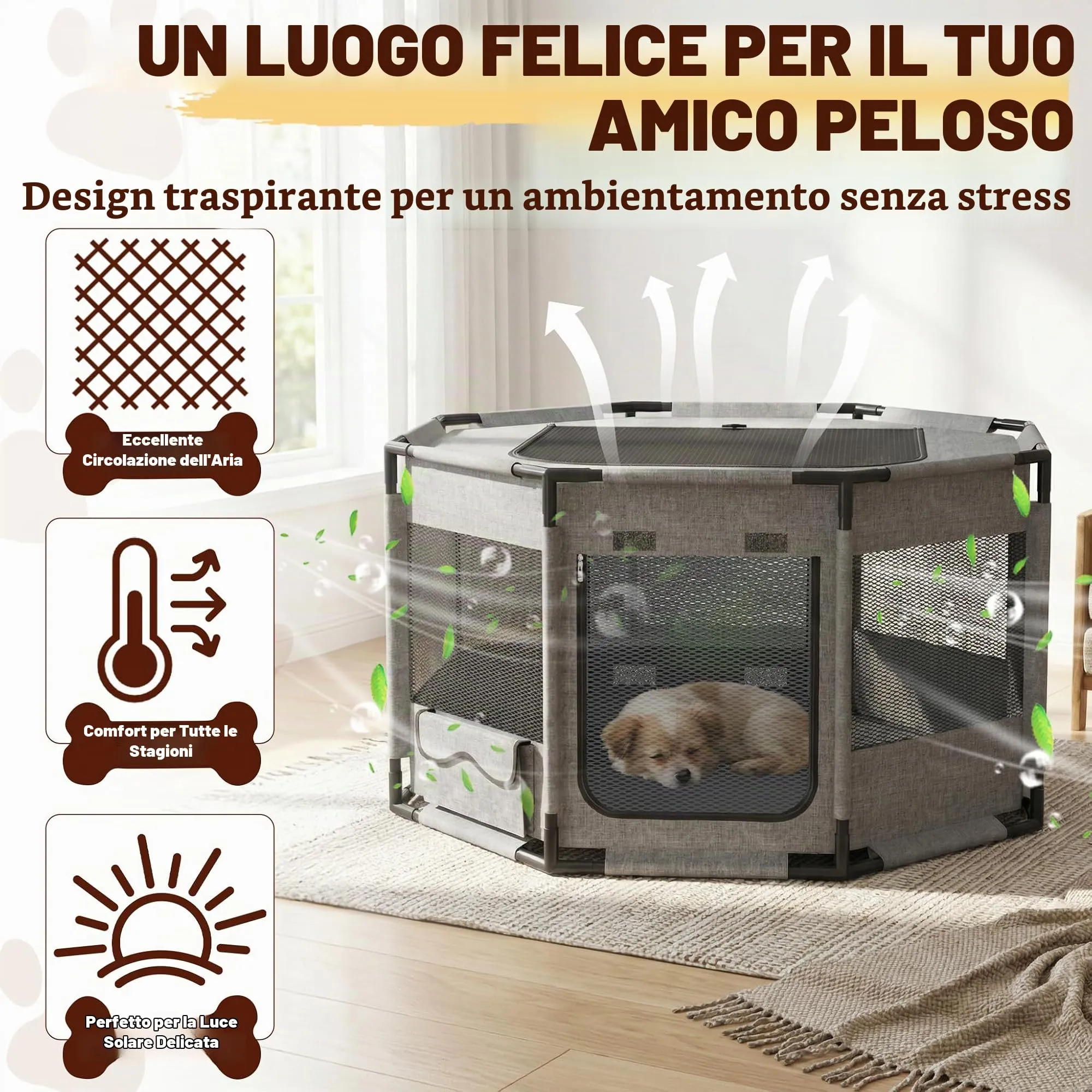 UISEBRT Recinto Ottagonale per Cani e Gatti in Tessuto Oxford, 81x81x45 cm - immagine 4