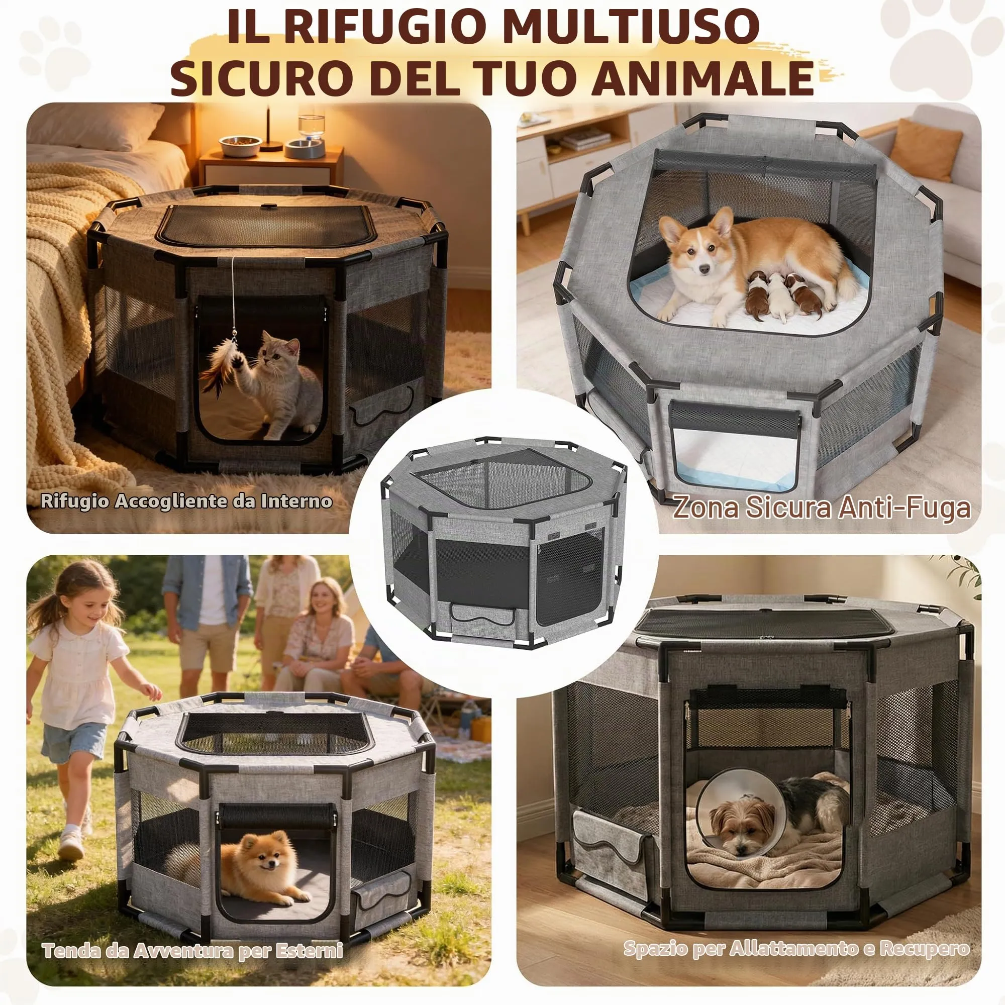 UISEBRT Recinto Ottagonale per Cani e Gatti in Tessuto Oxford, 81x81x45 cm - immagine 6