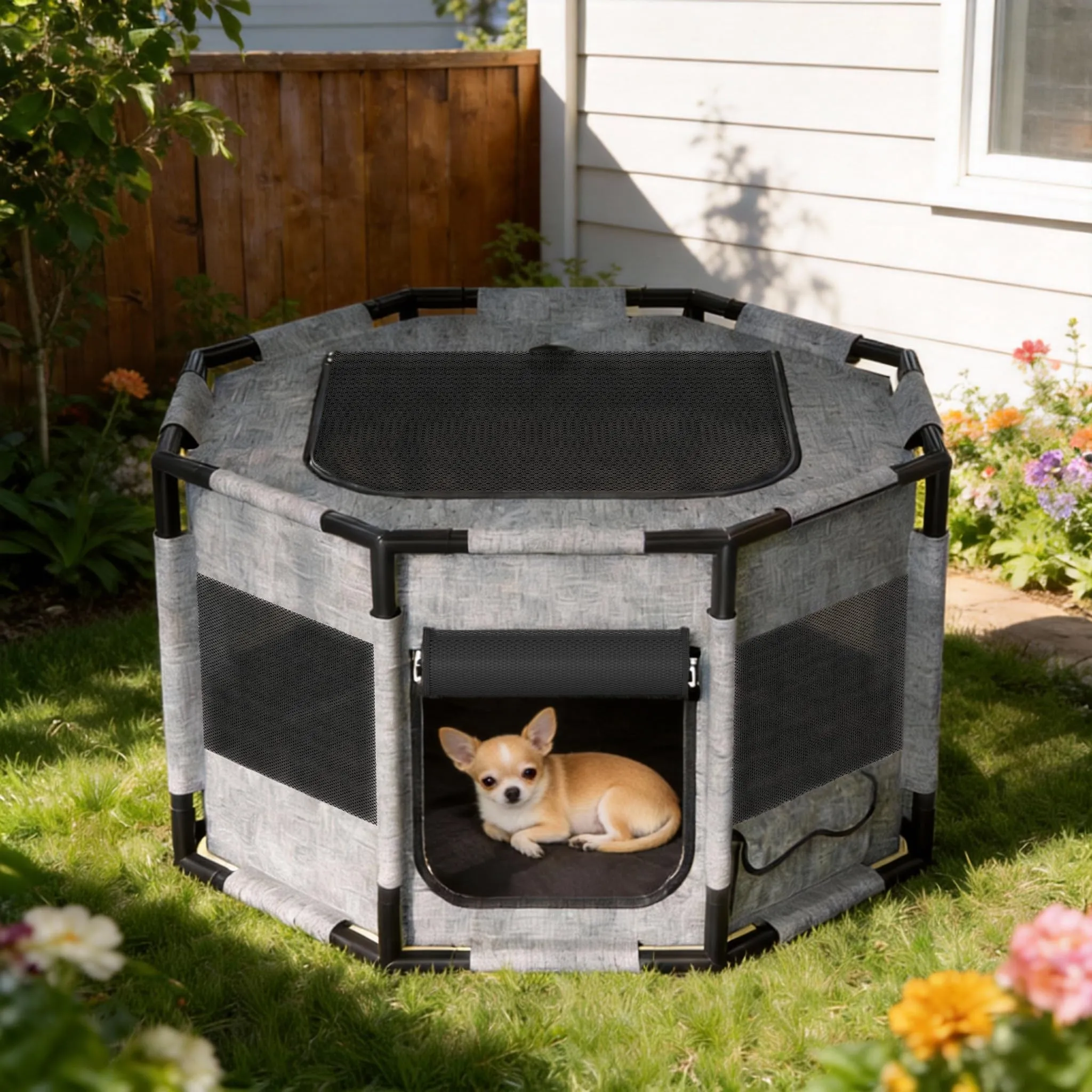 UISEBRT Recinto Ottagonale per Cani e Gatti in Tessuto Oxford, 81x81x45 cm - immagine 7
