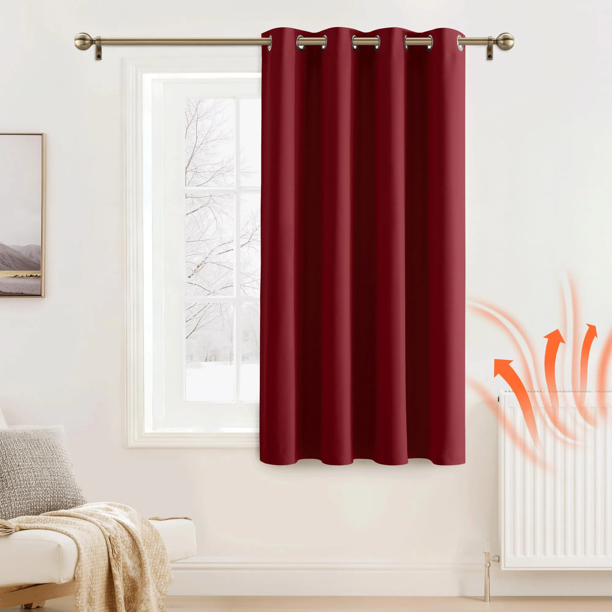 PONY DANCE Tenda Corta Oscurante Termica Isolante per Camera da Letto, 132 x 90 cm, Rosso - immagine 2