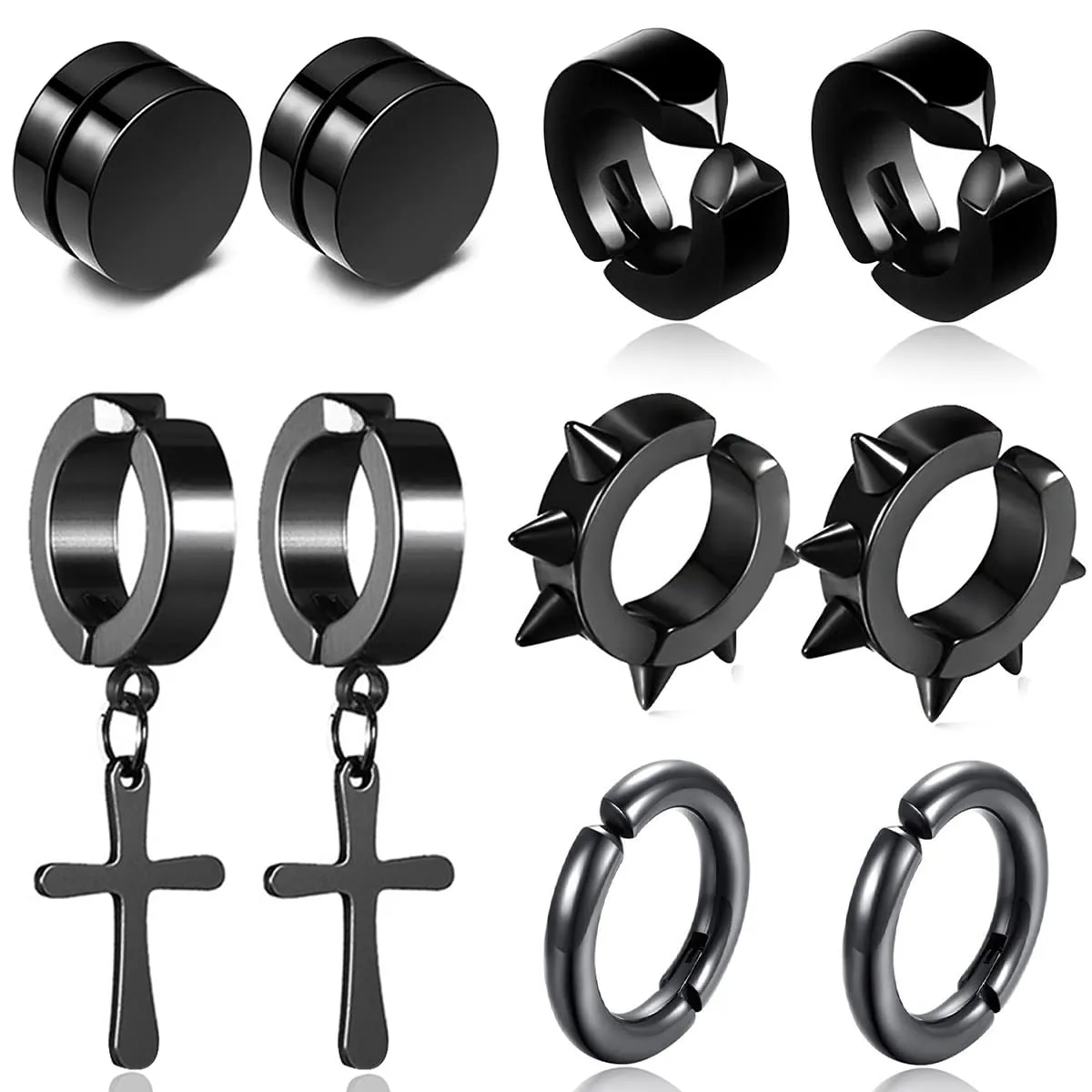 XiXiRan Orecchini Magnetici a Croce in Acciaio Inossidabile, Stile Punk Rock, Nero, Unisex - immagine 1