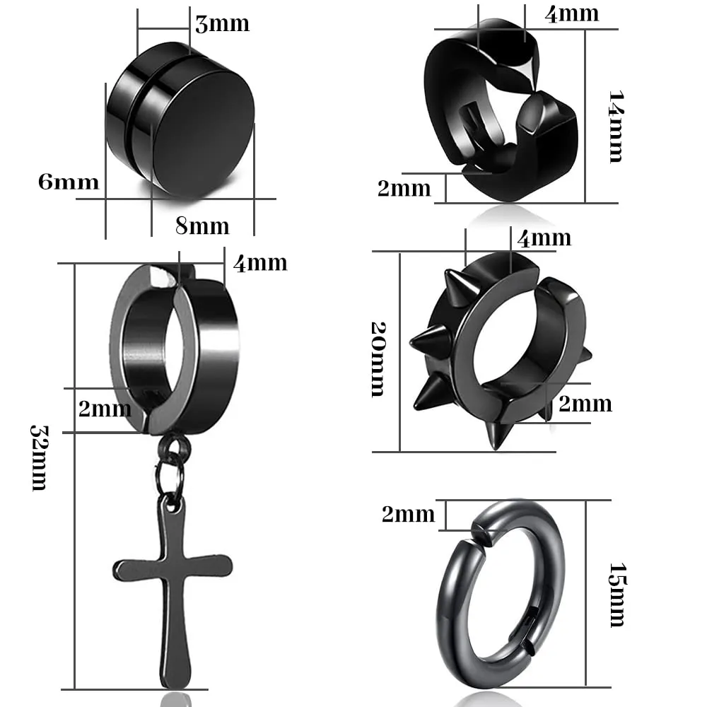 XiXiRan Orecchini Magnetici a Croce in Acciaio Inossidabile, Stile Punk Rock, Nero, Unisex - immagine 2
