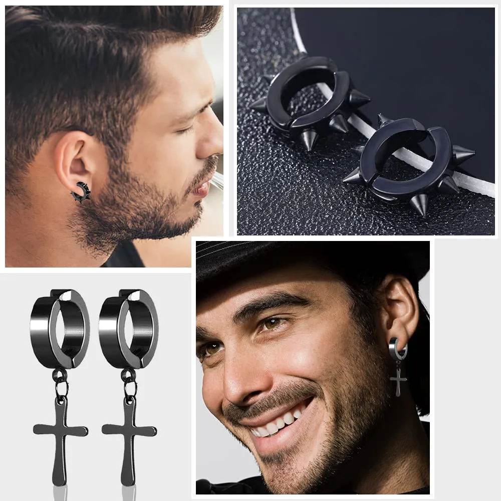 XiXiRan Orecchini Magnetici a Croce in Acciaio Inossidabile, Stile Punk Rock, Nero, Unisex - immagine 3