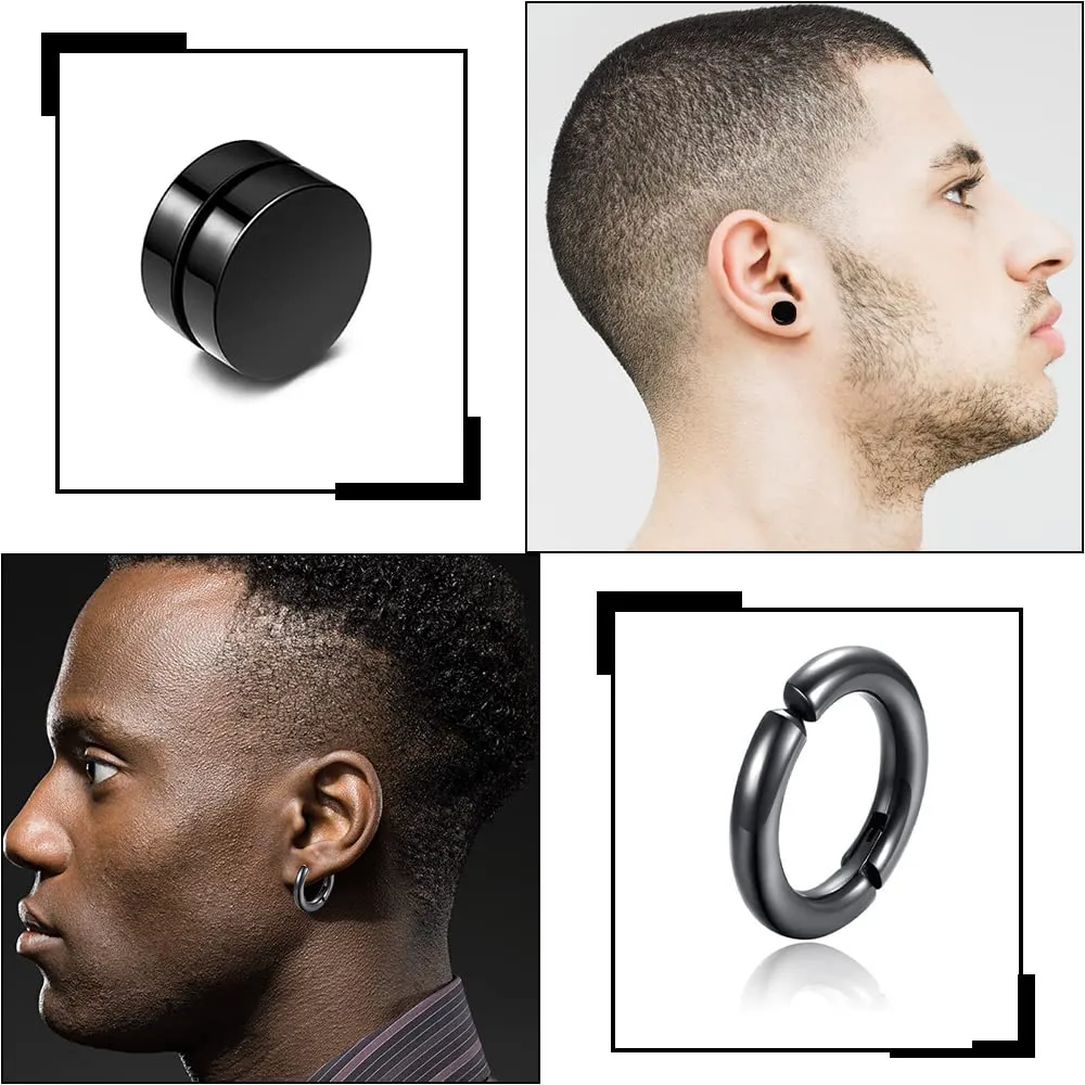 XiXiRan Orecchini Magnetici a Croce in Acciaio Inossidabile, Stile Punk Rock, Nero, Unisex - immagine 4