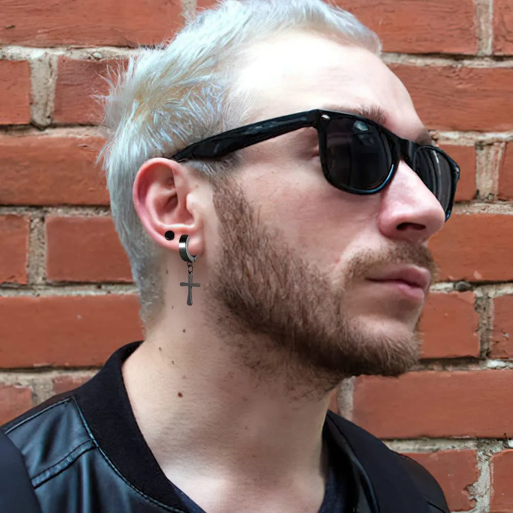 XiXiRan Orecchini Magnetici a Croce in Acciaio Inossidabile, Stile Punk Rock, Nero, Unisex - immagine 7