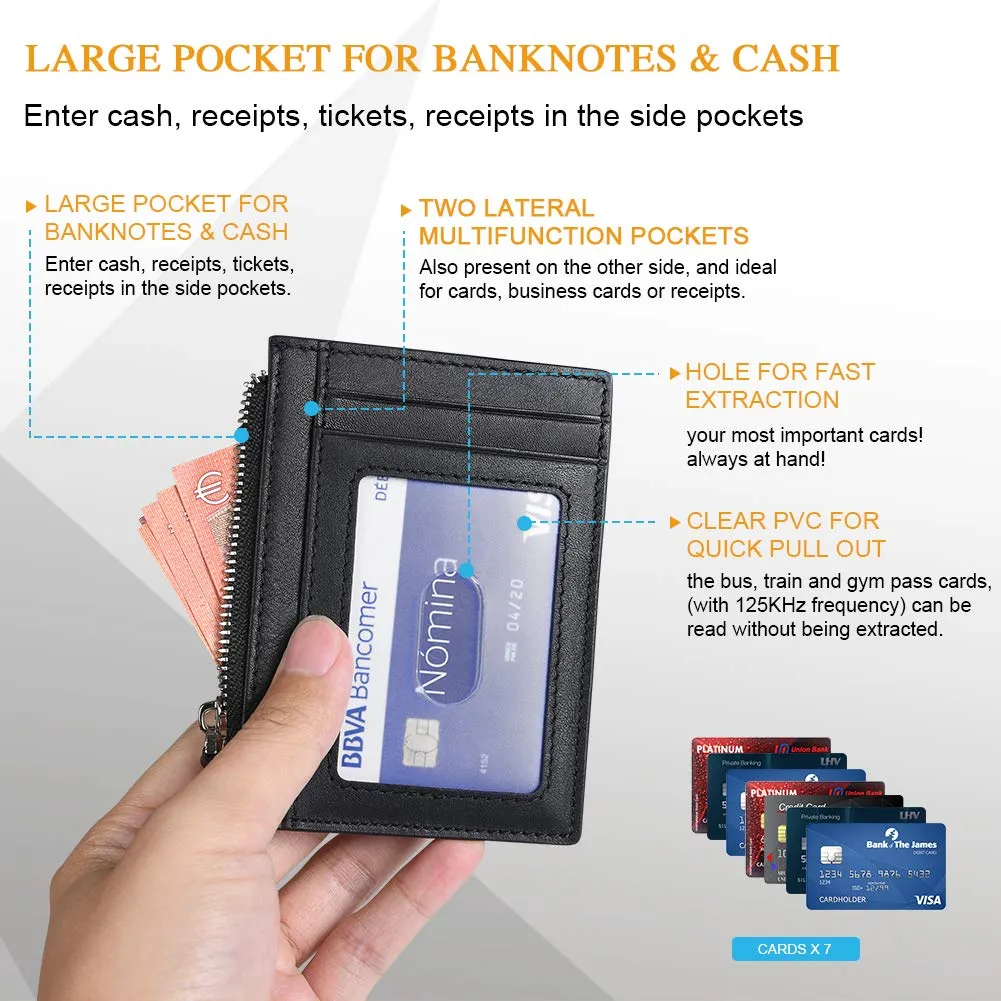 flintronic Porta Carte di Credito in Pelle, Blocco RFID/NFC, Portafoglio Sottile per Uomo e Donna - Nero - immagine 2