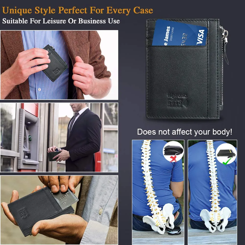 flintronic Porta Carte di Credito in Pelle, Blocco RFID/NFC, Portafoglio Sottile per Uomo e Donna - Nero - immagine 6