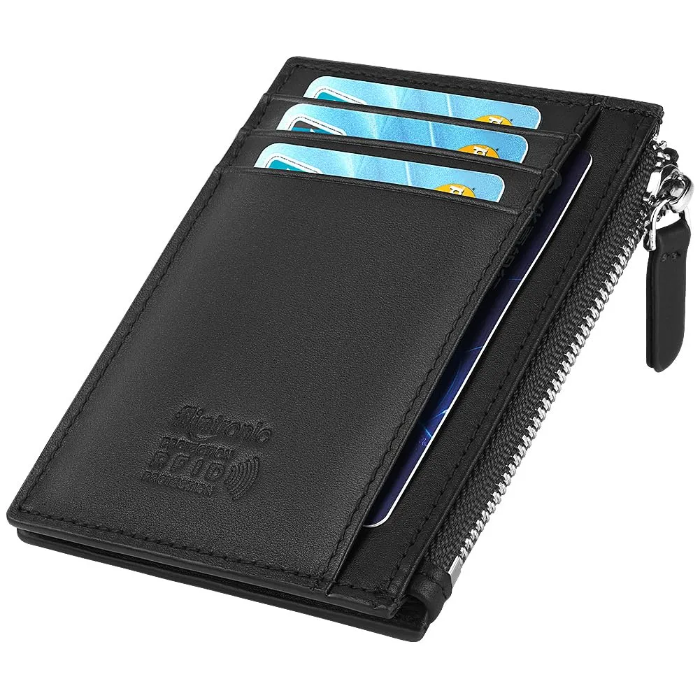 flintronic Porta Carte di Credito in Pelle, Blocco RFID/NFC, Portafoglio Sottile per Uomo e Donna - Nero - immagine 7