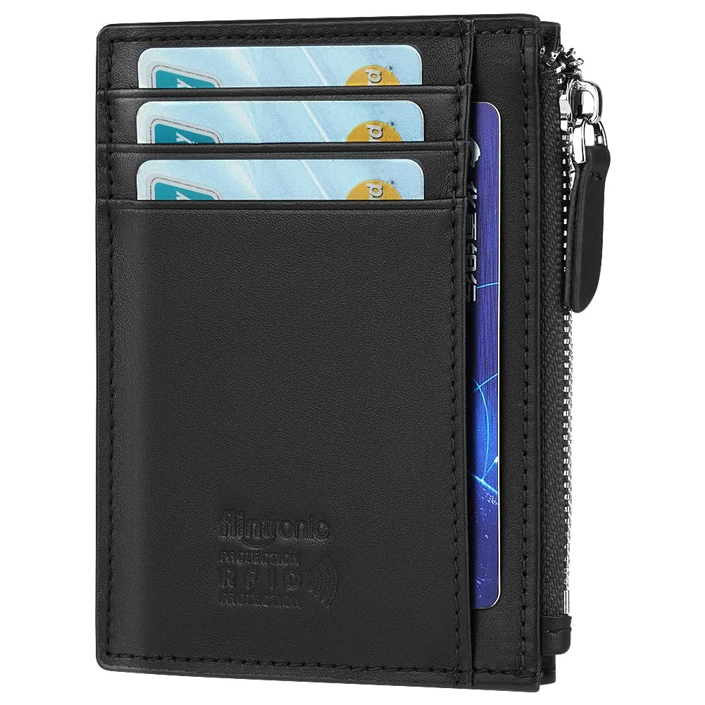flintronic Porta Carte di Credito in Pelle, Blocco RFID/NFC, Portafoglio Sottile per Uomo e Donna - Nero - immagine 8