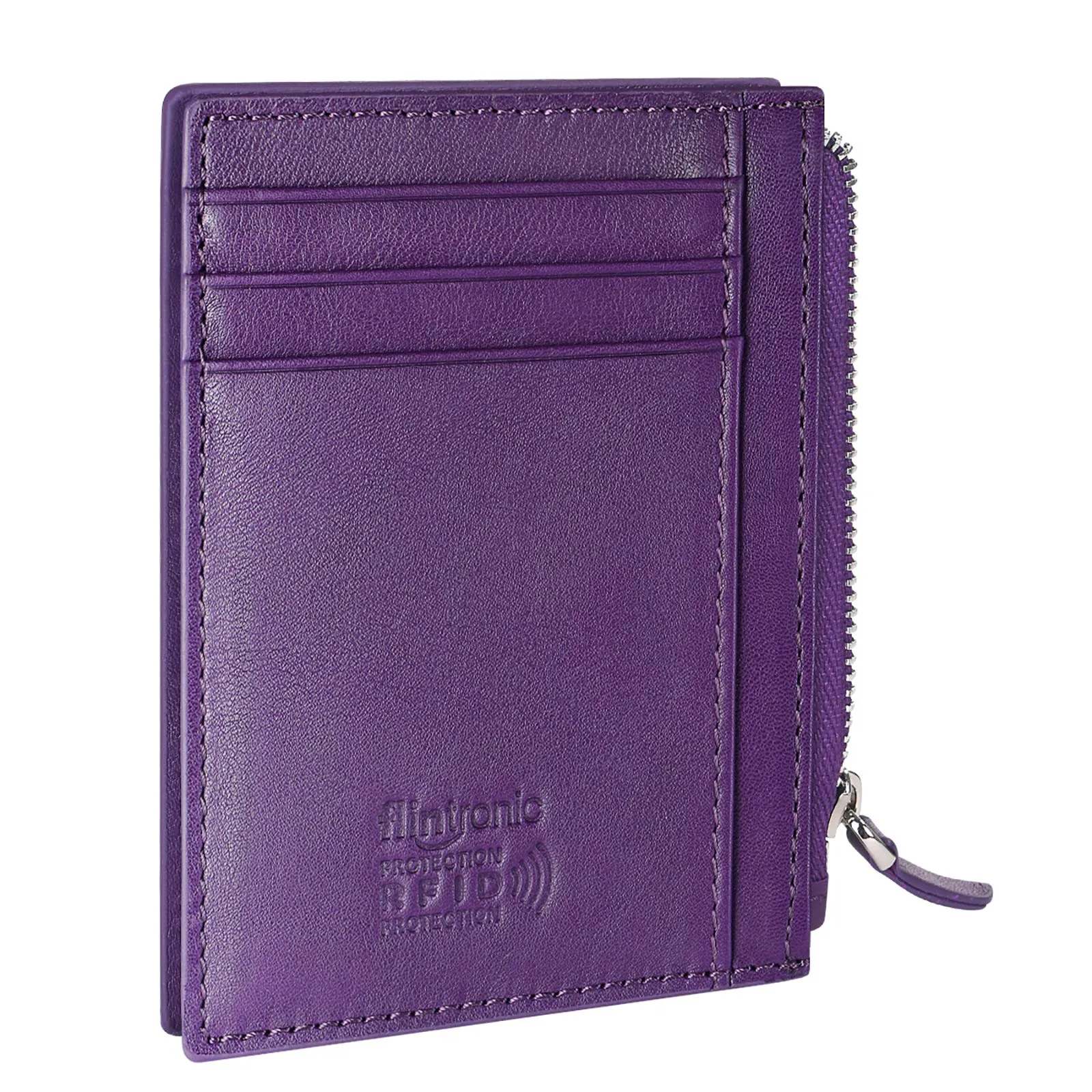 flintronic Porta Carte di Credito e Portafoglio in Pelle con Blocco RFID/NFC e Cerniera, Porpora - immagine 1