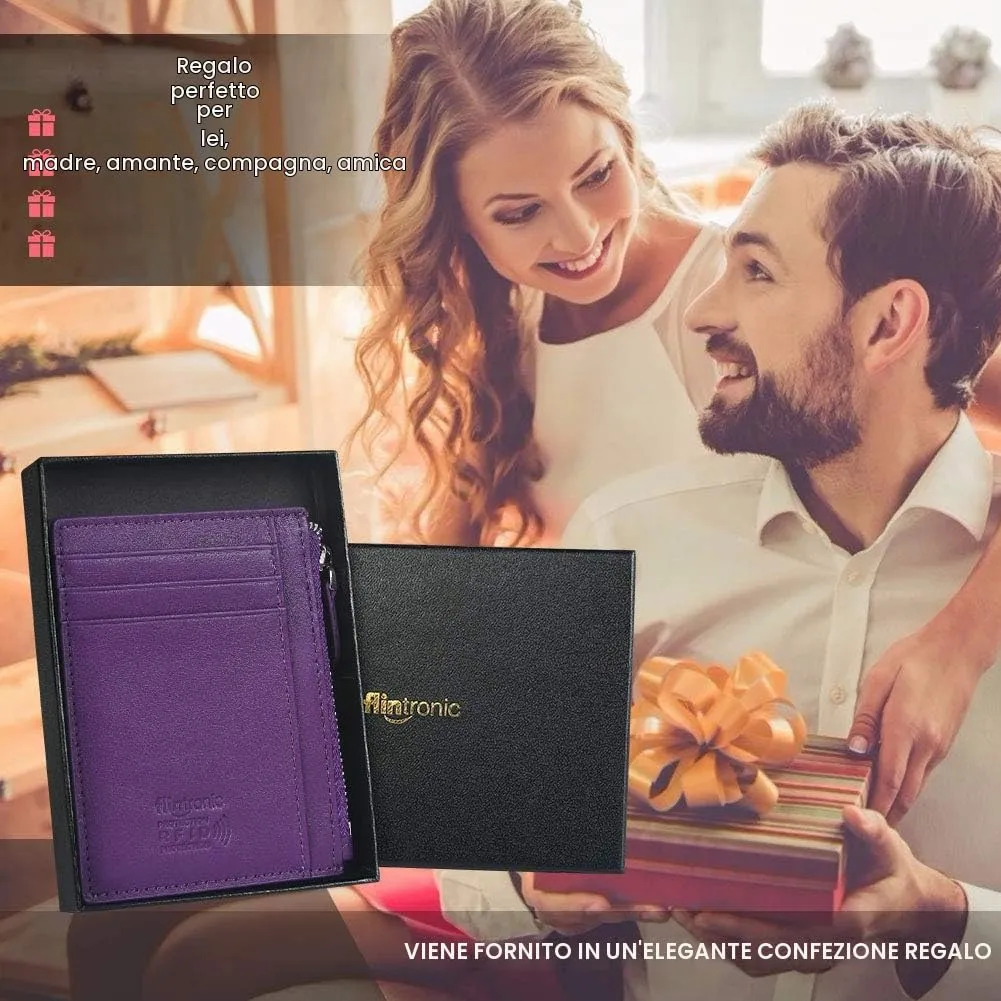 flintronic Porta Carte di Credito e Portafoglio in Pelle con Blocco RFID/NFC e Cerniera, Porpora - immagine 7