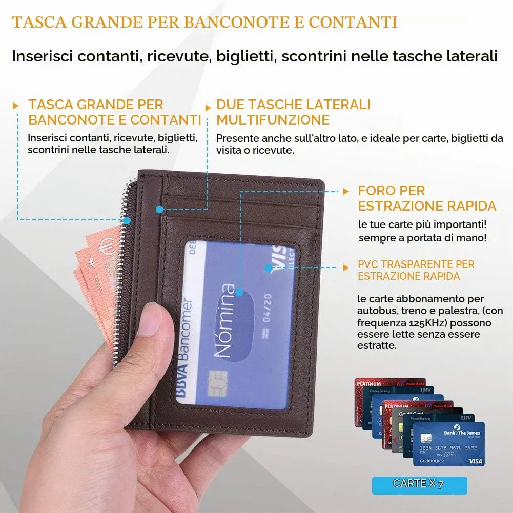 flintronic Portafoglio in Vera Pelle RFID/NFC Blocco con Tasche per Carte di Credito - immagine 2