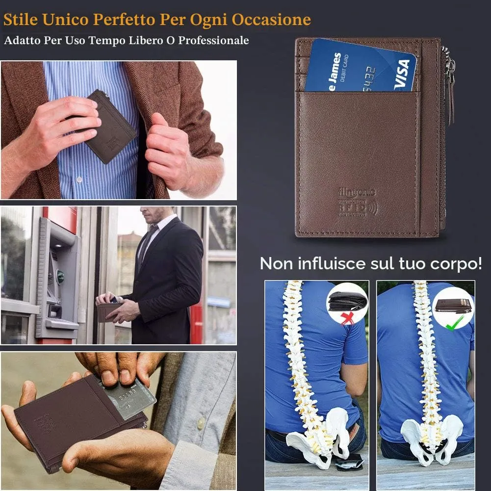 flintronic Portafoglio in Vera Pelle RFID/NFC Blocco con Tasche per Carte di Credito - immagine 6