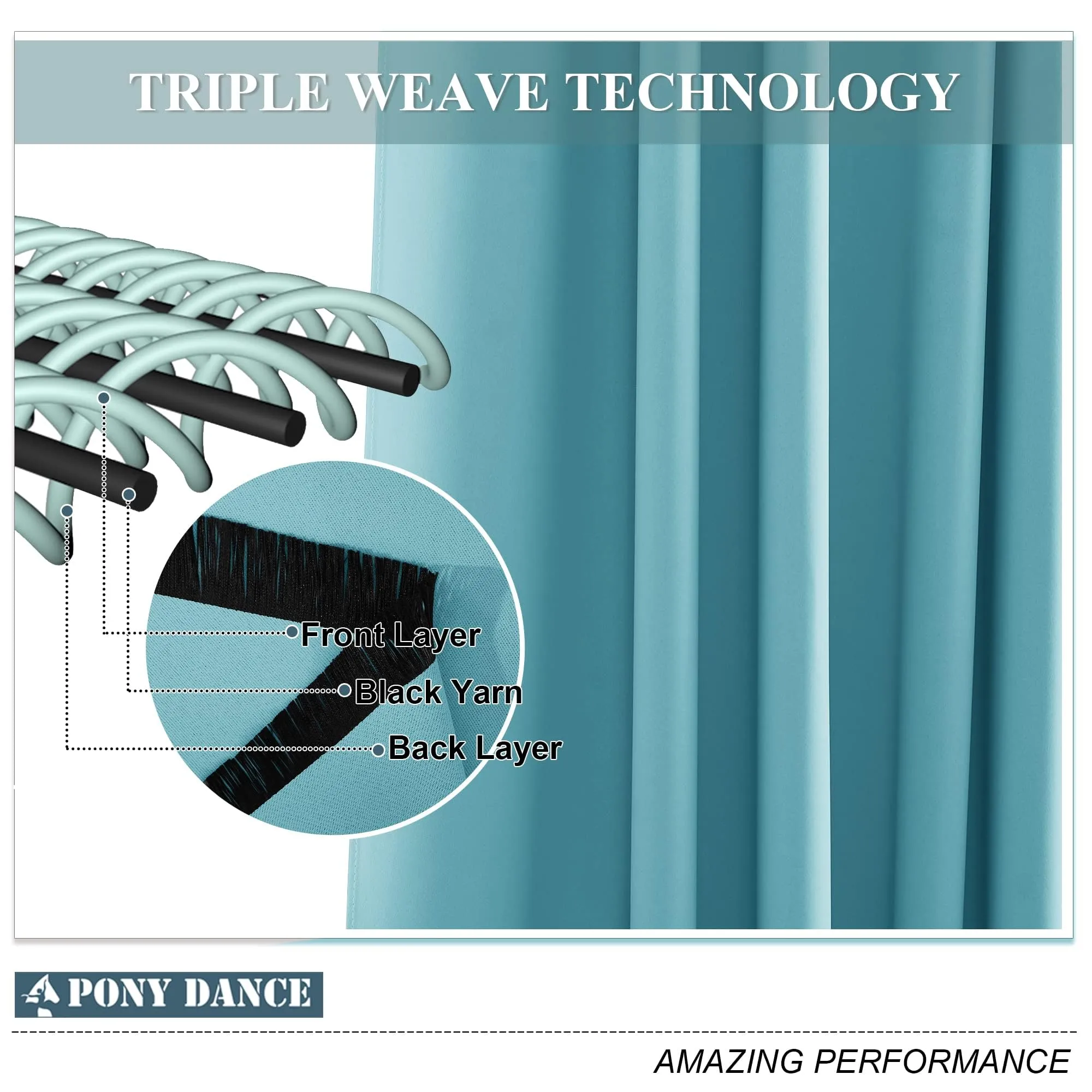 PONY DANCE Tende Corte Oscuranti Termiche Isolanti, 132L x 137A cm, 1 Pannello, Blu Chiaro - immagine 5