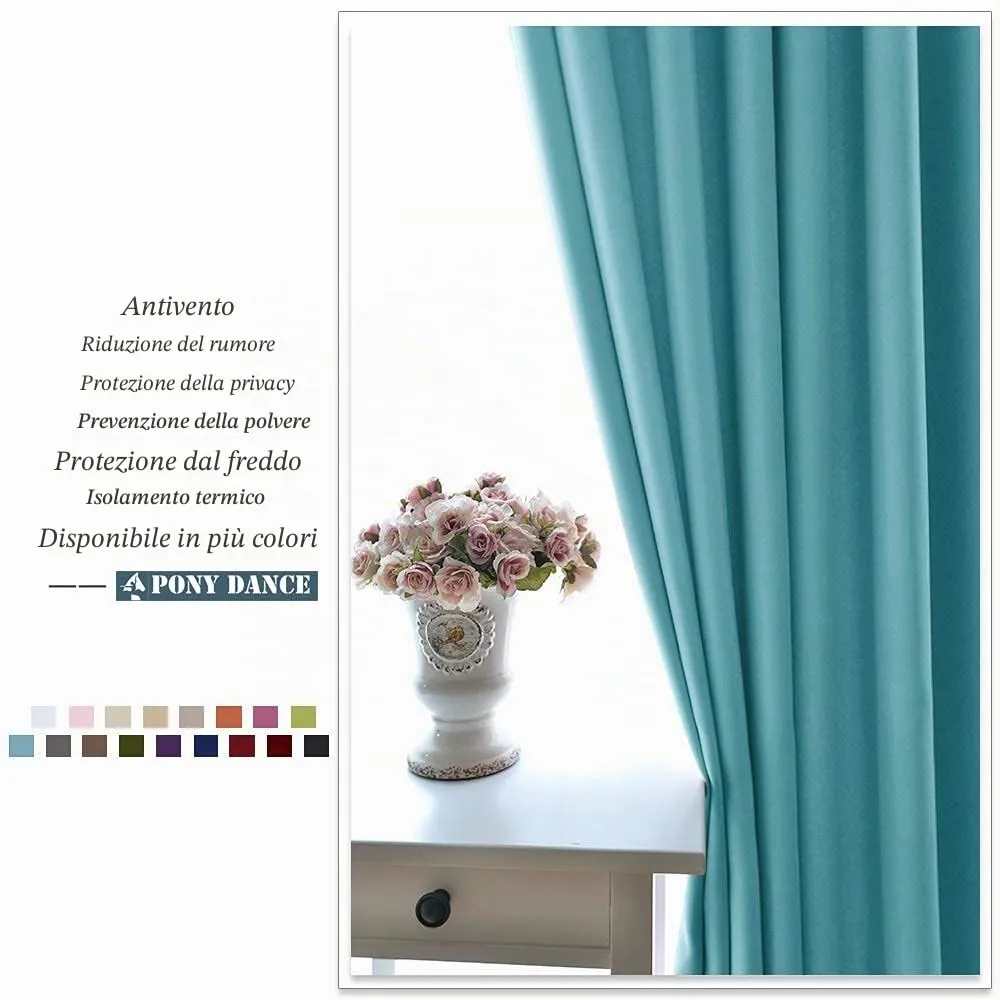 PONY DANCE Tende Corte Oscuranti Termiche Isolanti, 132L x 137A cm, 1 Pannello, Blu Chiaro - immagine 8