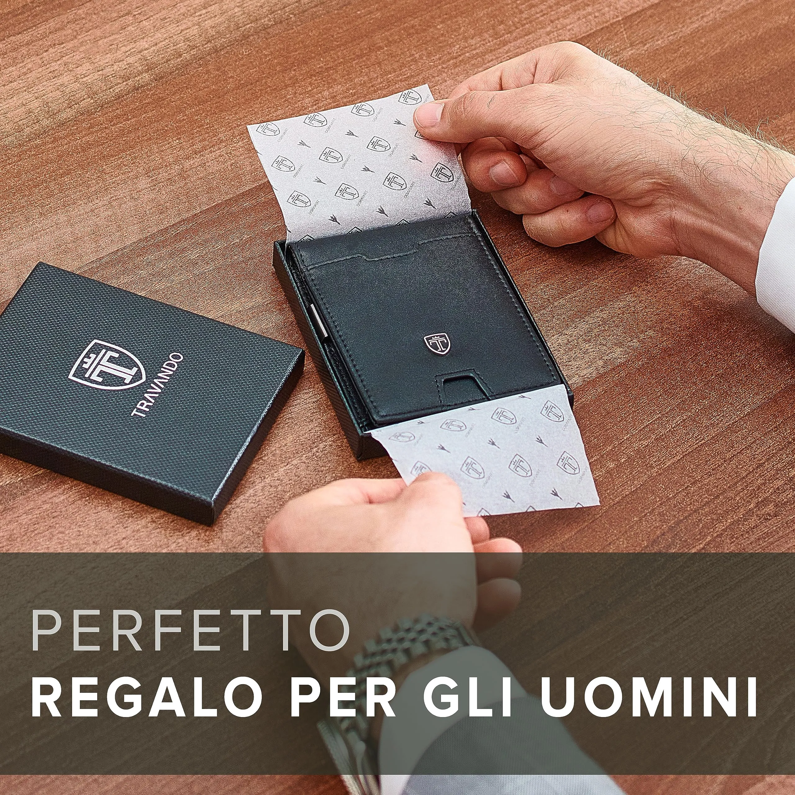 TRAVANDO Portafoglio Uomo London con Protezione RFID, Slim Porta Carte di Credito con Clip per Contanti e Portamonete - immagine 6