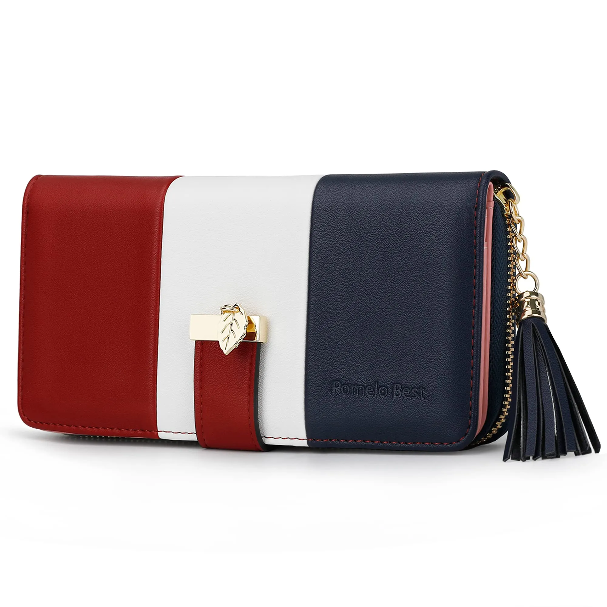 Pomelo Best Portafoglio Donna Multicolore a Righe Blu Rosso, M - immagine 1