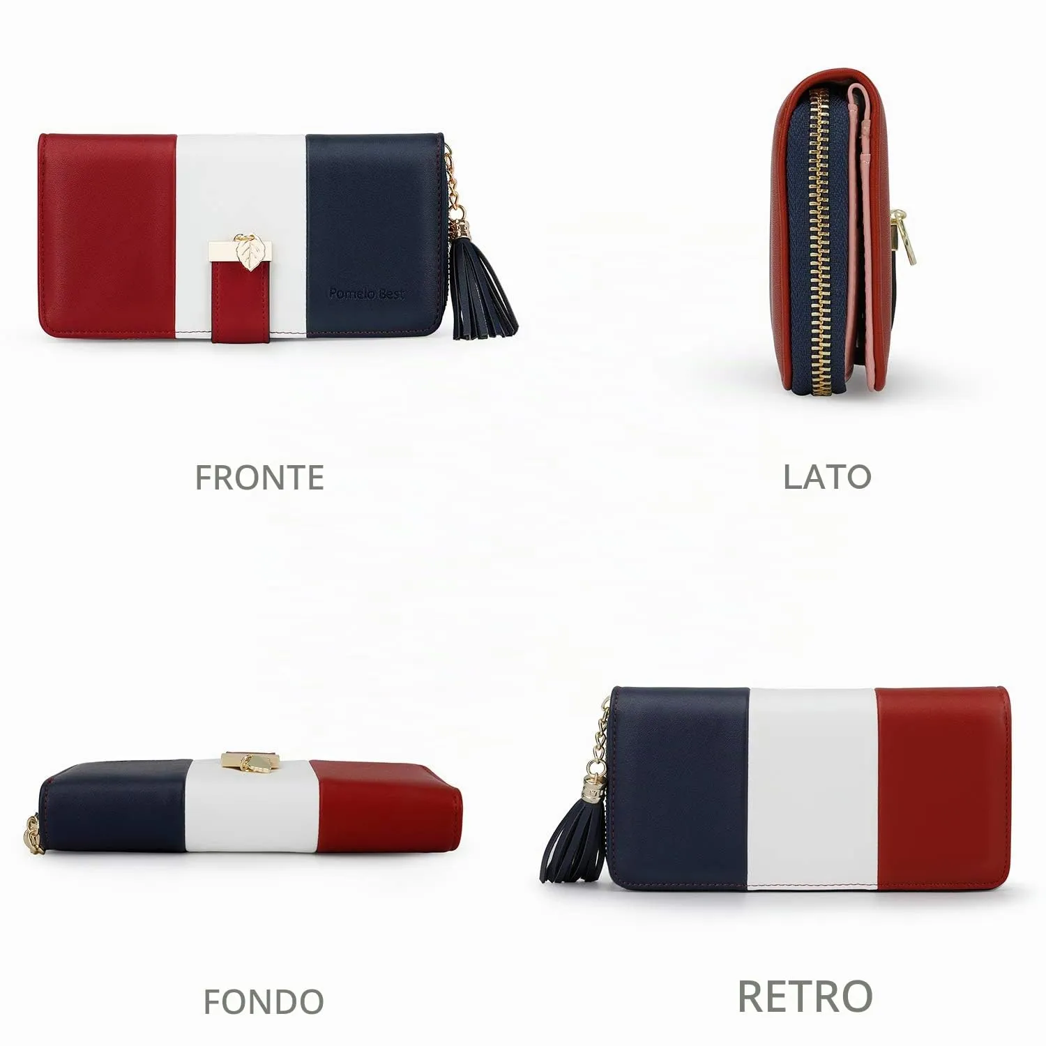 Pomelo Best Portafoglio Donna Multicolore a Righe Blu Rosso, M - immagine 4