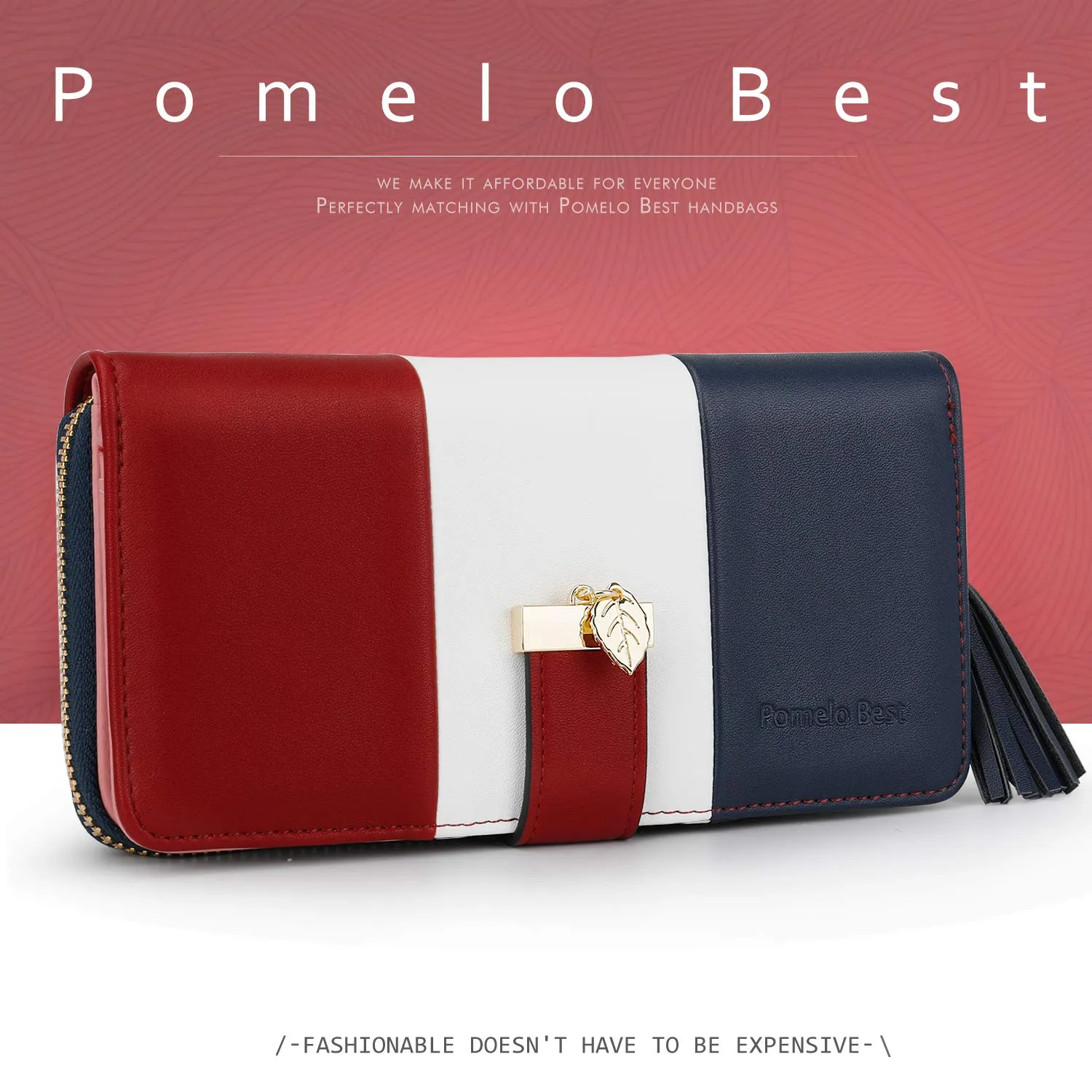 Pomelo Best Portafoglio Donna Multicolore a Righe Blu Rosso, M - immagine 5