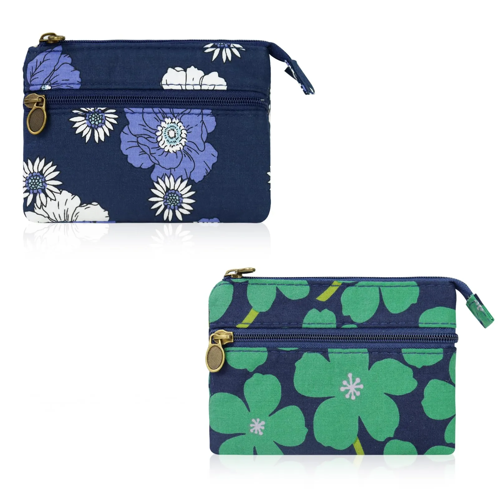 FuninCrea Portamonete Donna, 2 Pezzi, Motivo Floreale, Cotone, 2 Tasche con Cerniera, Stile 4 - immagine 1