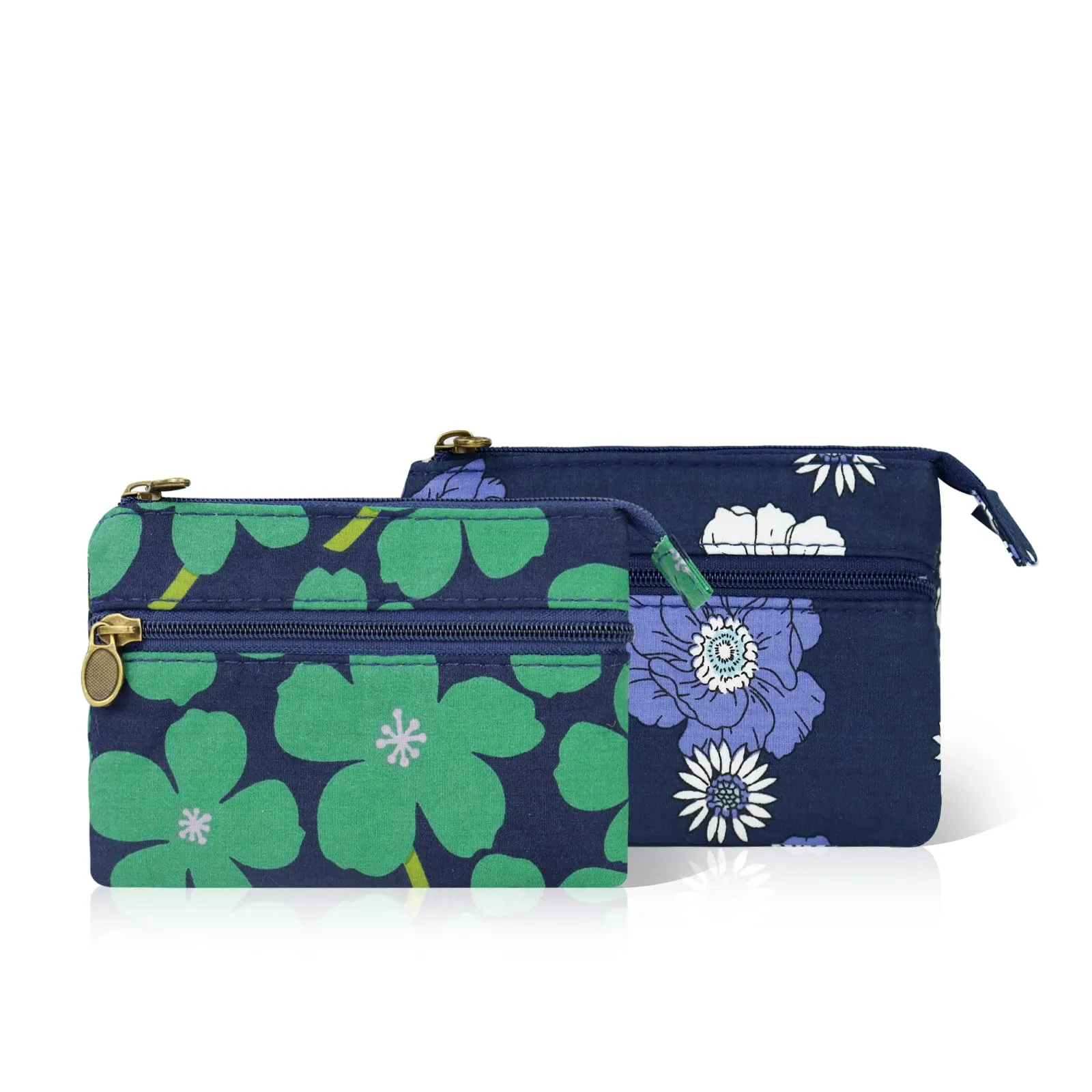 FuninCrea Portamonete Donna, 2 Pezzi, Motivo Floreale, Cotone, 2 Tasche con Cerniera, Stile 4 - immagine 4