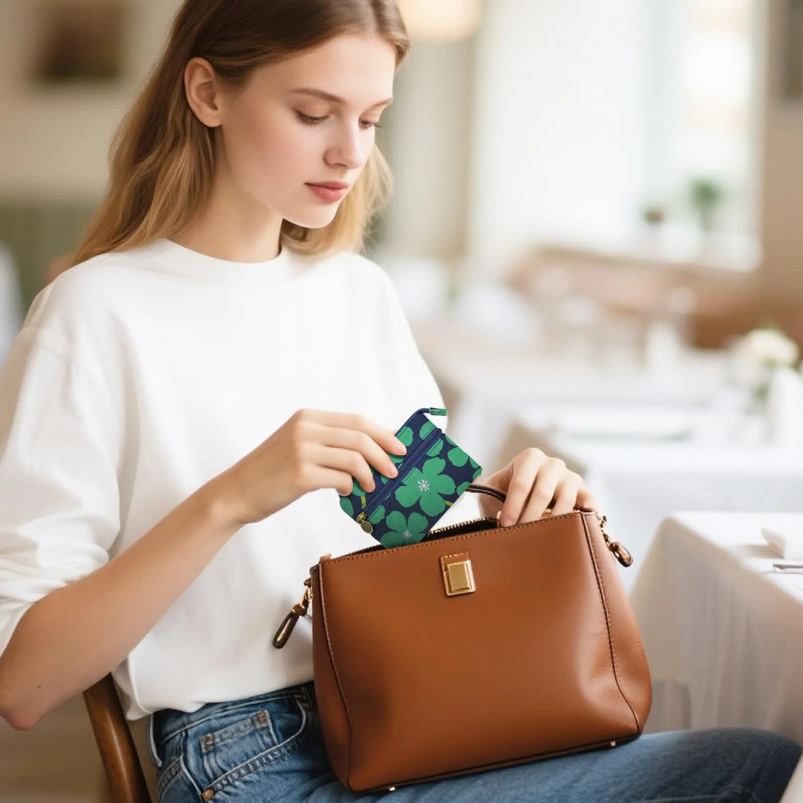 FuninCrea Portamonete Donna, 2 Pezzi, Motivo Floreale, Cotone, 2 Tasche con Cerniera, Stile 4 - immagine 5