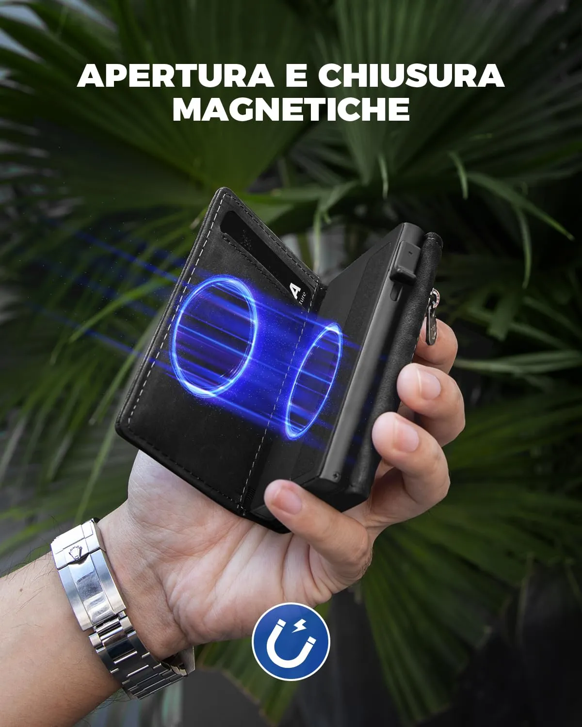 DODENSHA MagSnap Portafoglio Uomo Piccolo con Protezione RFID, Braun - immagine 2