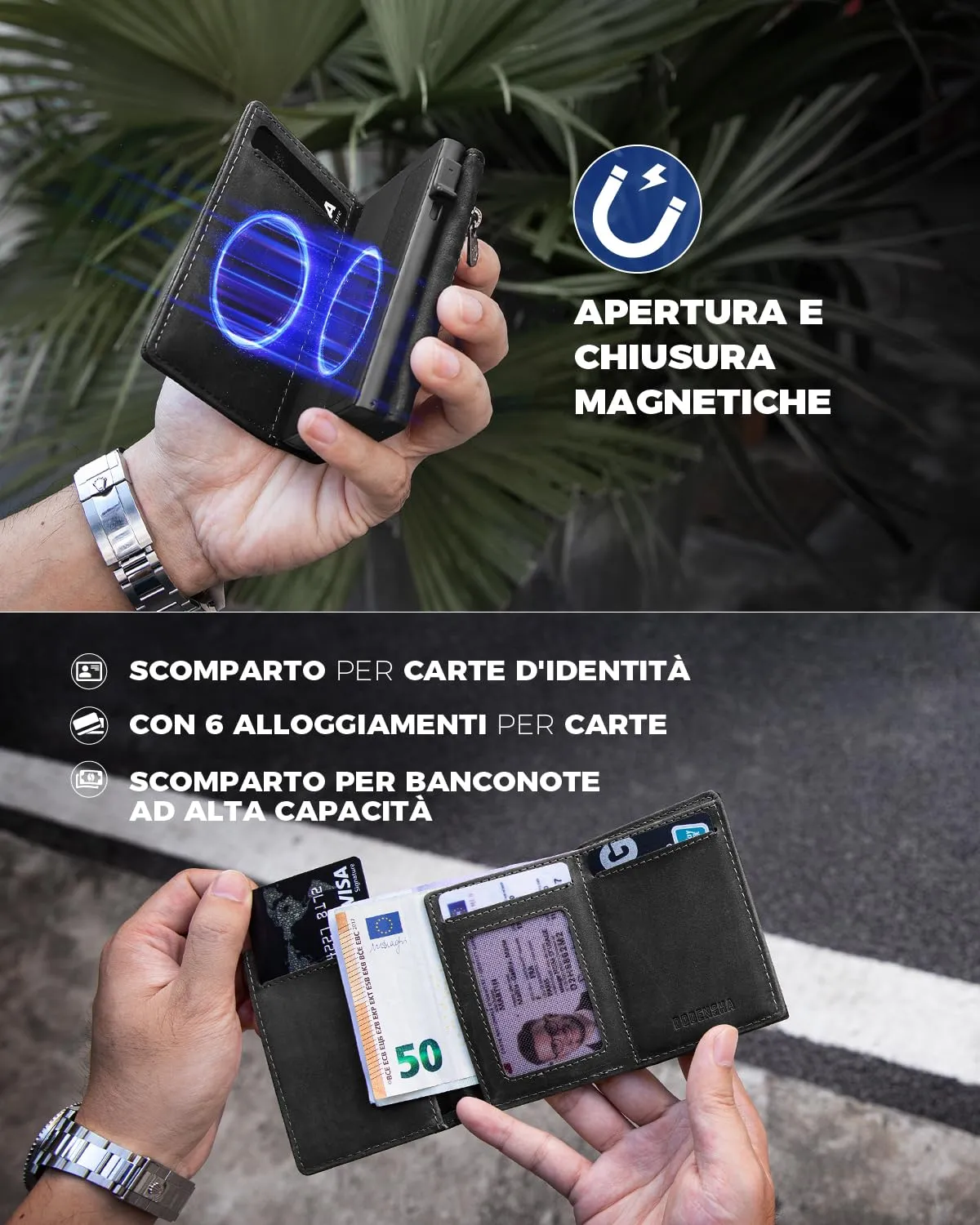 DODENSHA MagSnap Portafoglio Uomo Piccolo con Protezione RFID, Braun - immagine 6