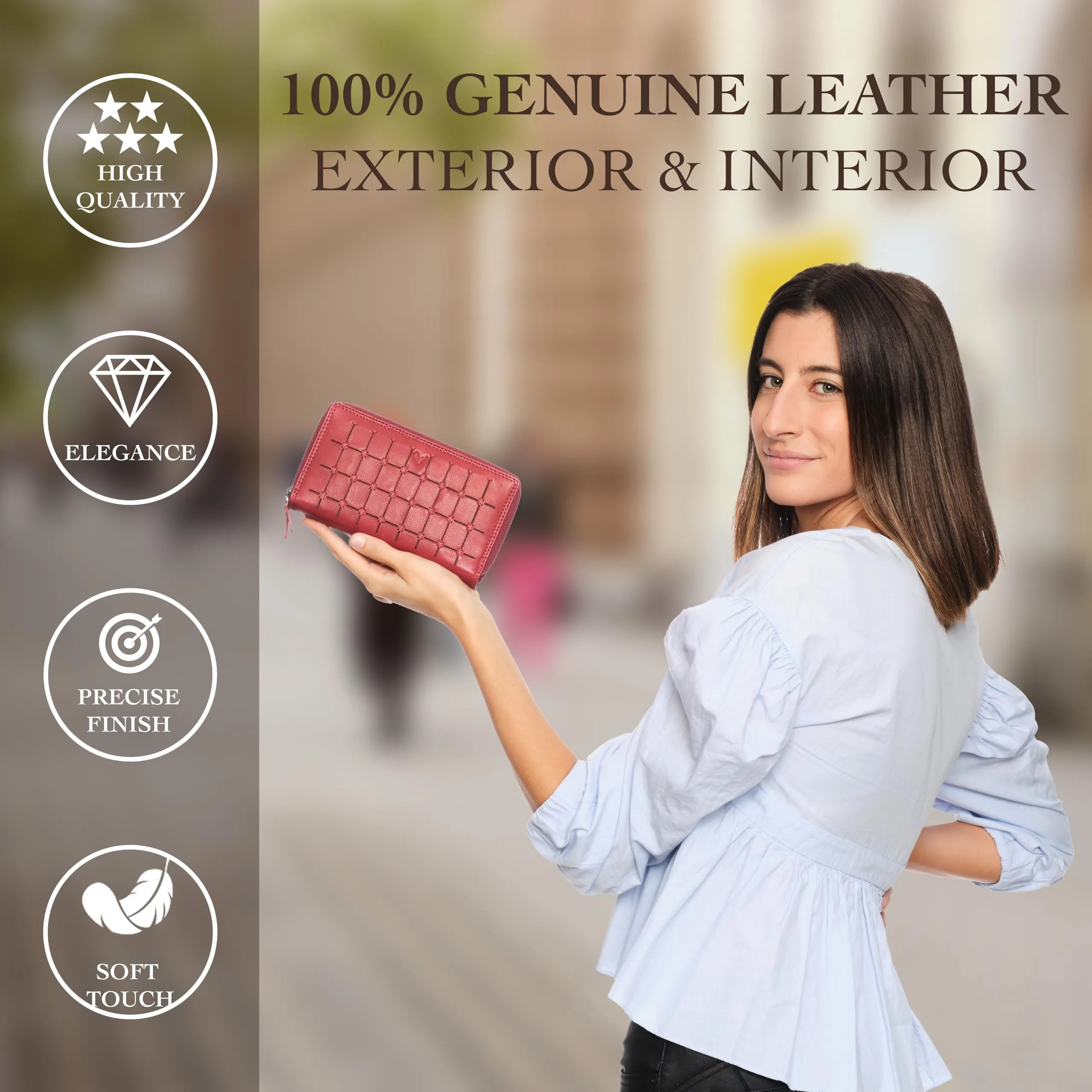 Lavalen Portafoglio Donna Grande in Vera Pelle con 30 Tasche e Doppia Cerniera RFID - immagine 2
