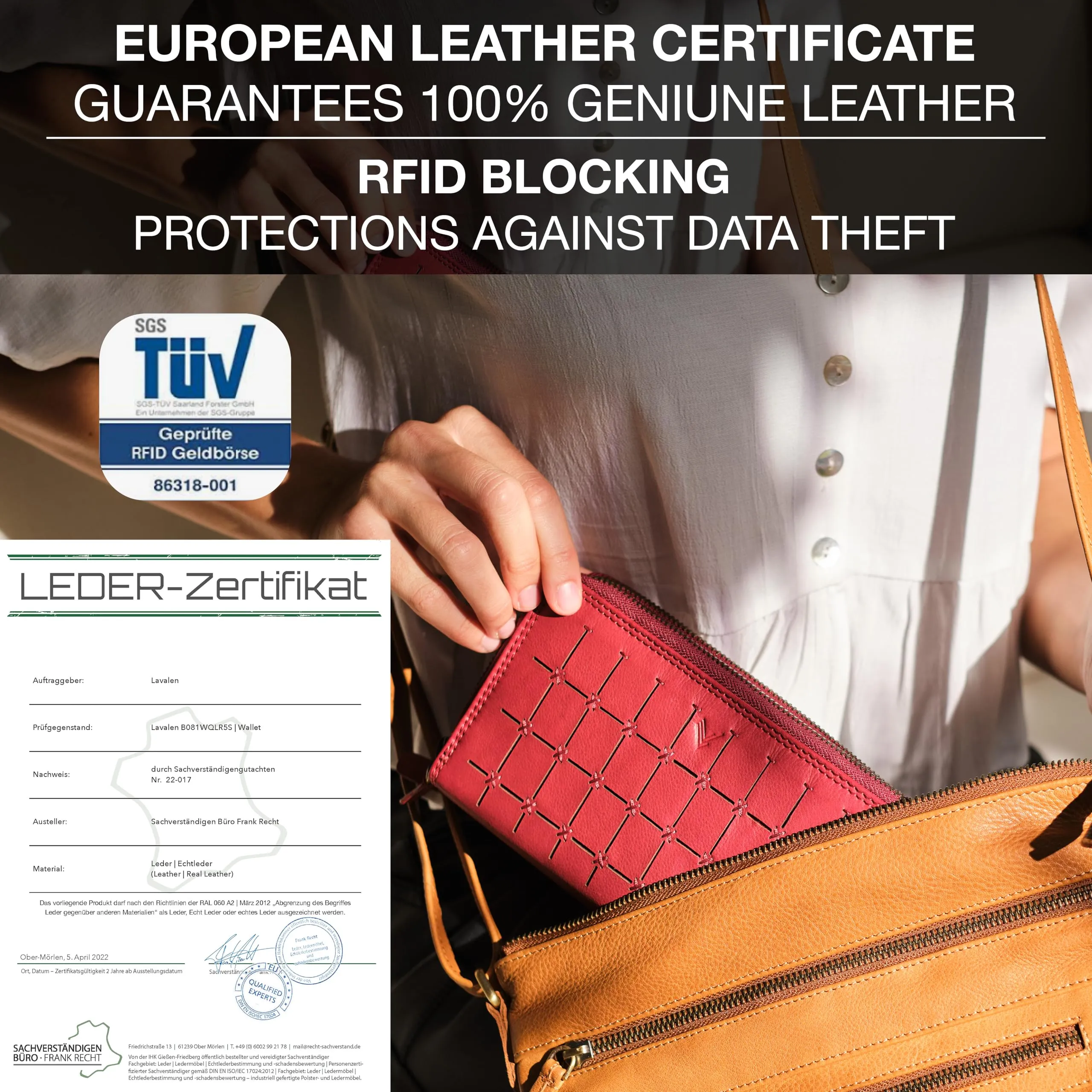 Lavalen Portafoglio Donna Grande in Vera Pelle con 30 Tasche e Doppia Cerniera RFID - immagine 8
