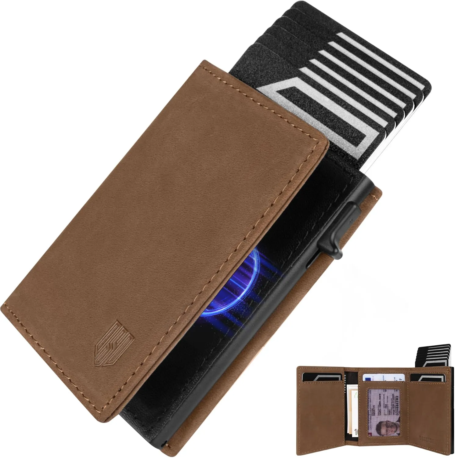 DODENSHA Portafoglio Uomo in Vera Pelle Marrone con Protezione RFID e Chiusura Magnetica, 12.5x10x3.5 cm - immagine 1